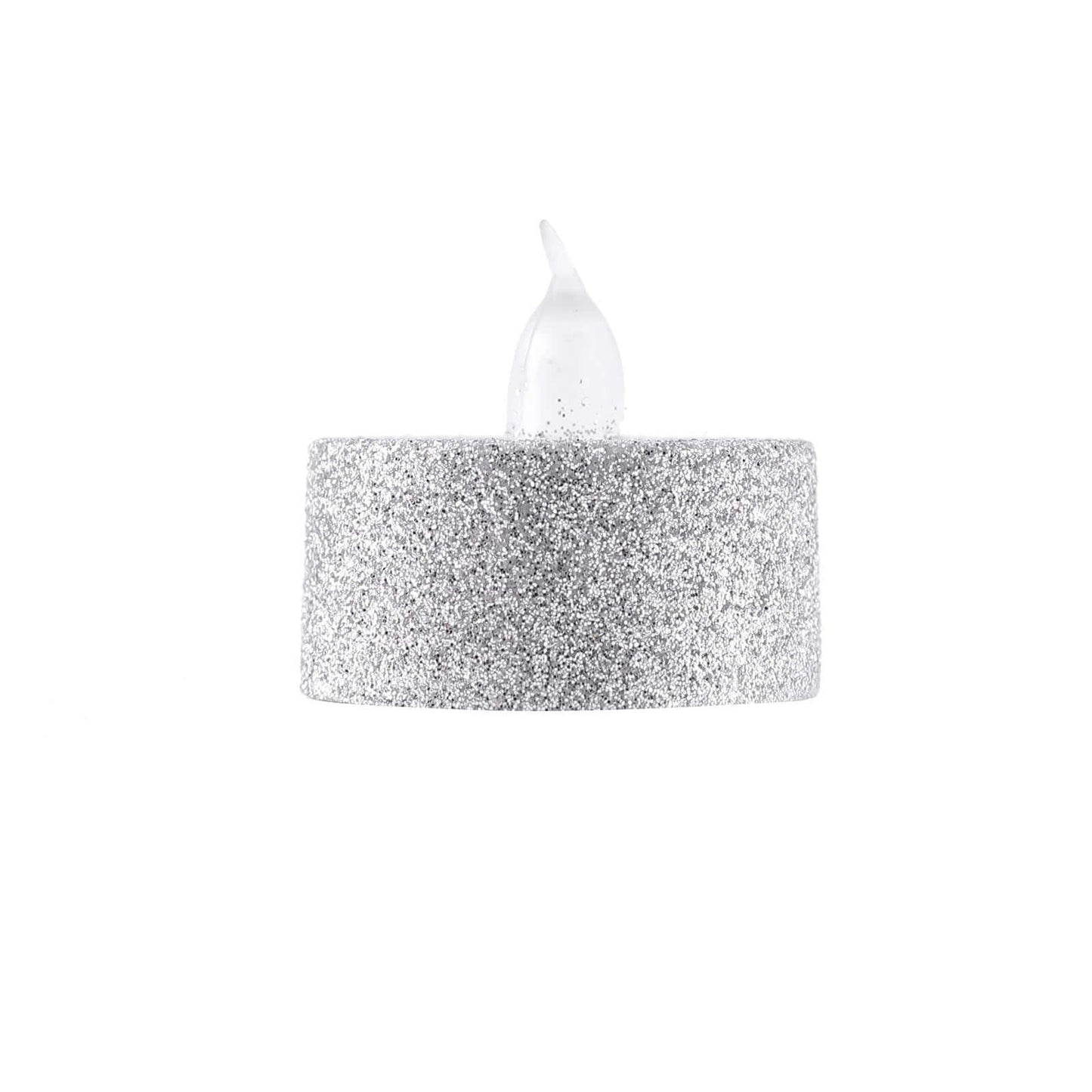 12 - Pack LED Tealight Candles Glitter Silver Design - Flameless Battery Operated Tea Lights - Linen Luxes