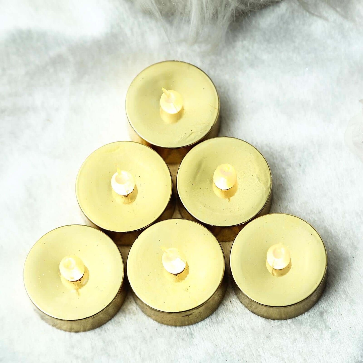 12 - Pack LED Tealight Candles Metallic Gold Design - Reusable Flameless Battery Operated Lights - Linen Luxes