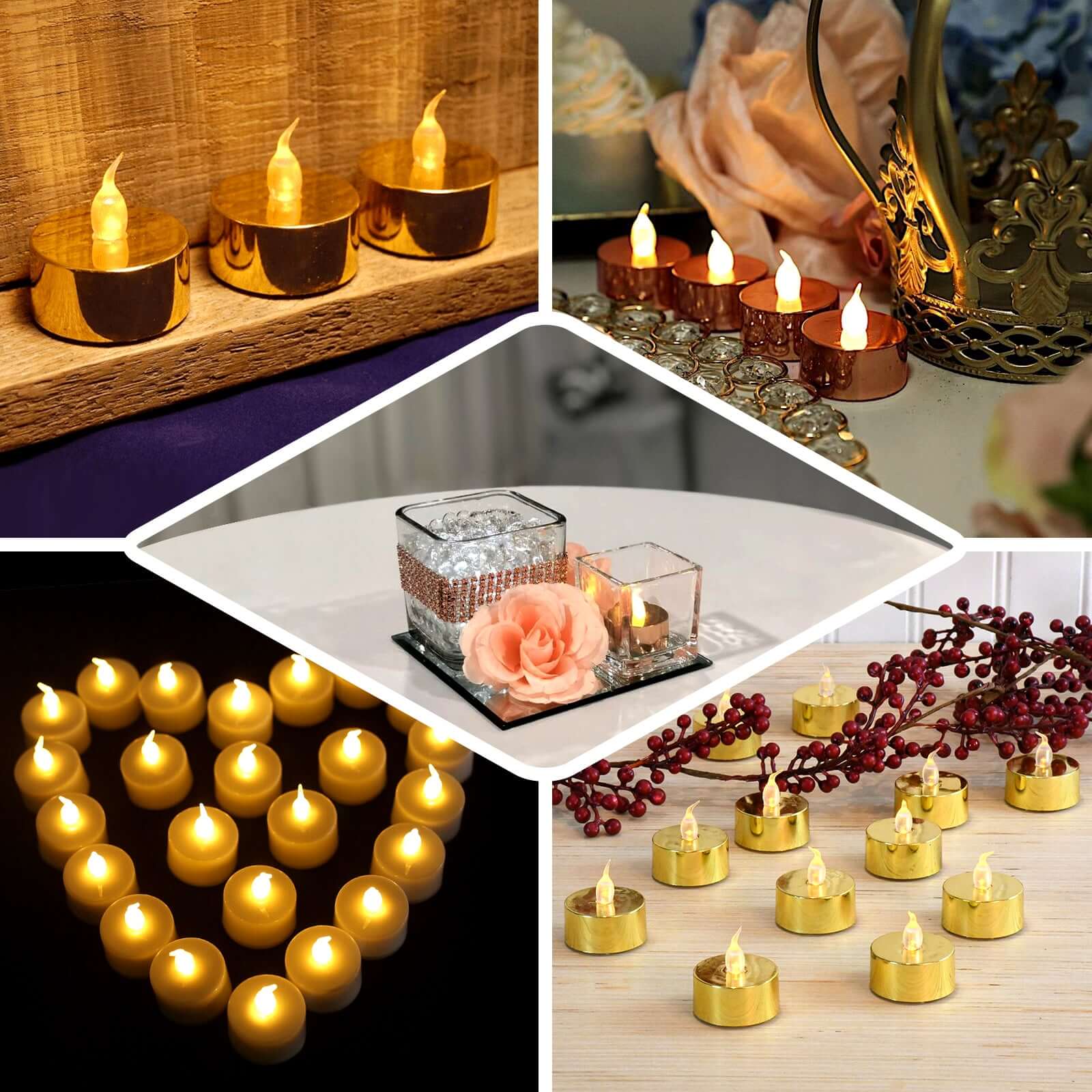 12 - Pack LED Tealight Candles Metallic Gold Design - Reusable Flameless Battery Operated Lights - Linen Luxes