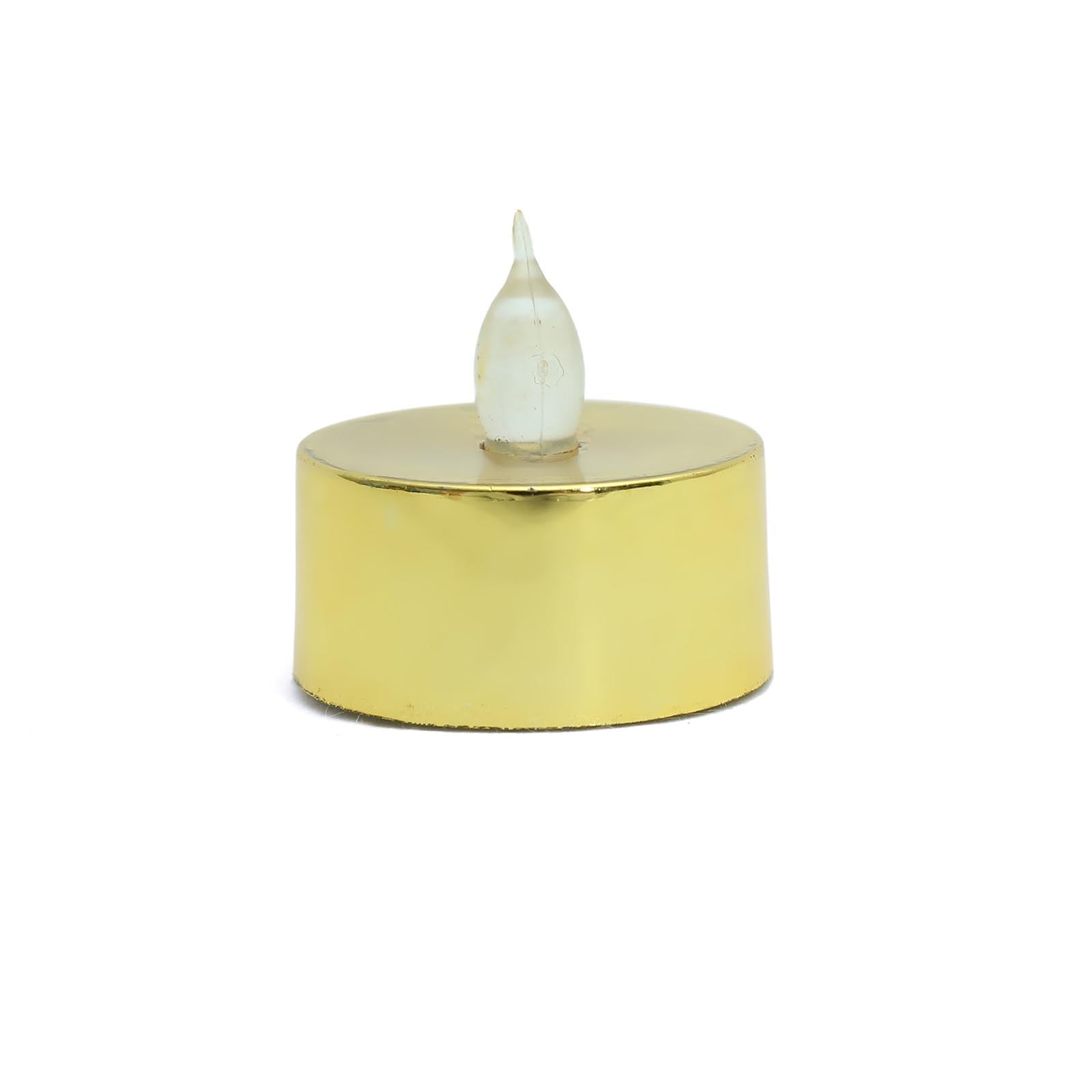 12 - Pack LED Tealight Candles Metallic Gold Design - Reusable Flameless Battery Operated Lights - Linen Luxes