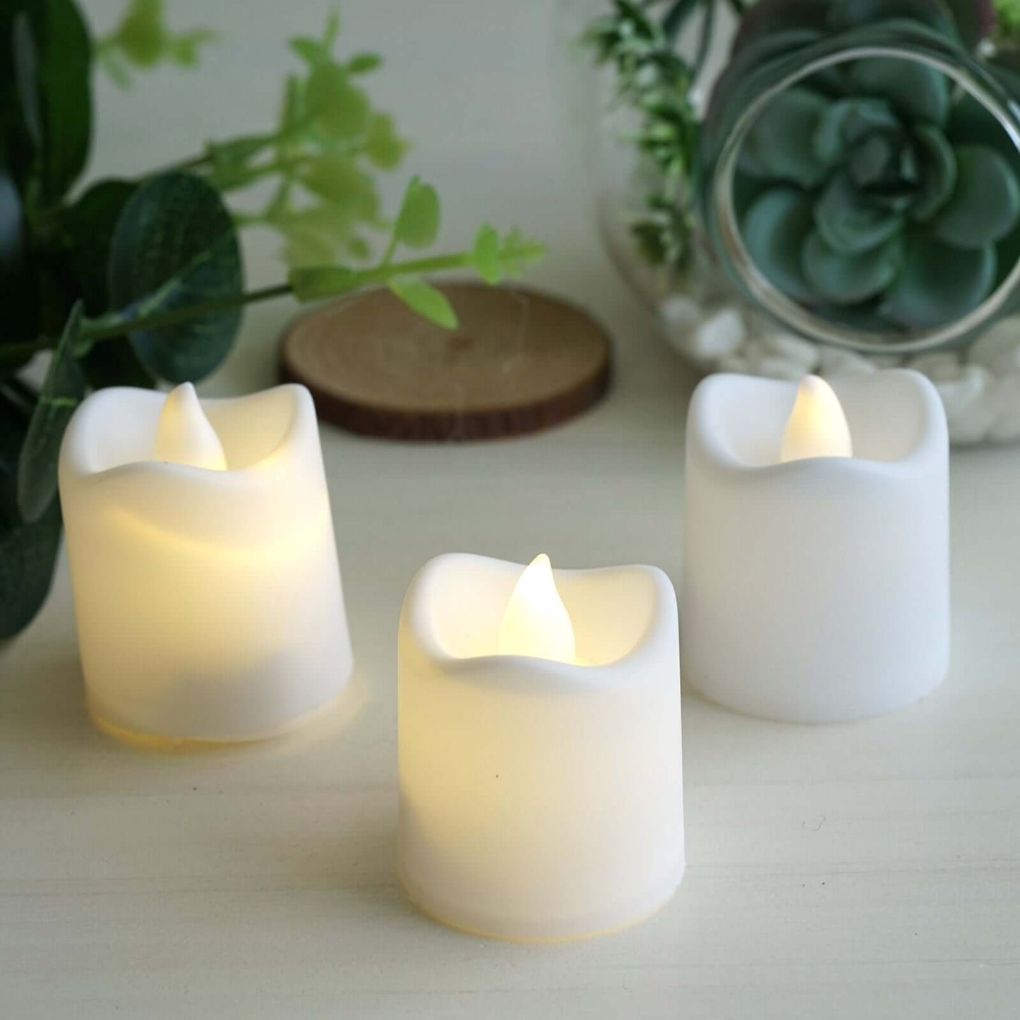 12 - Pack LED Tealight Candles Mini Votive White Design - Battery Operated Flameless Lighting - Linen Luxes