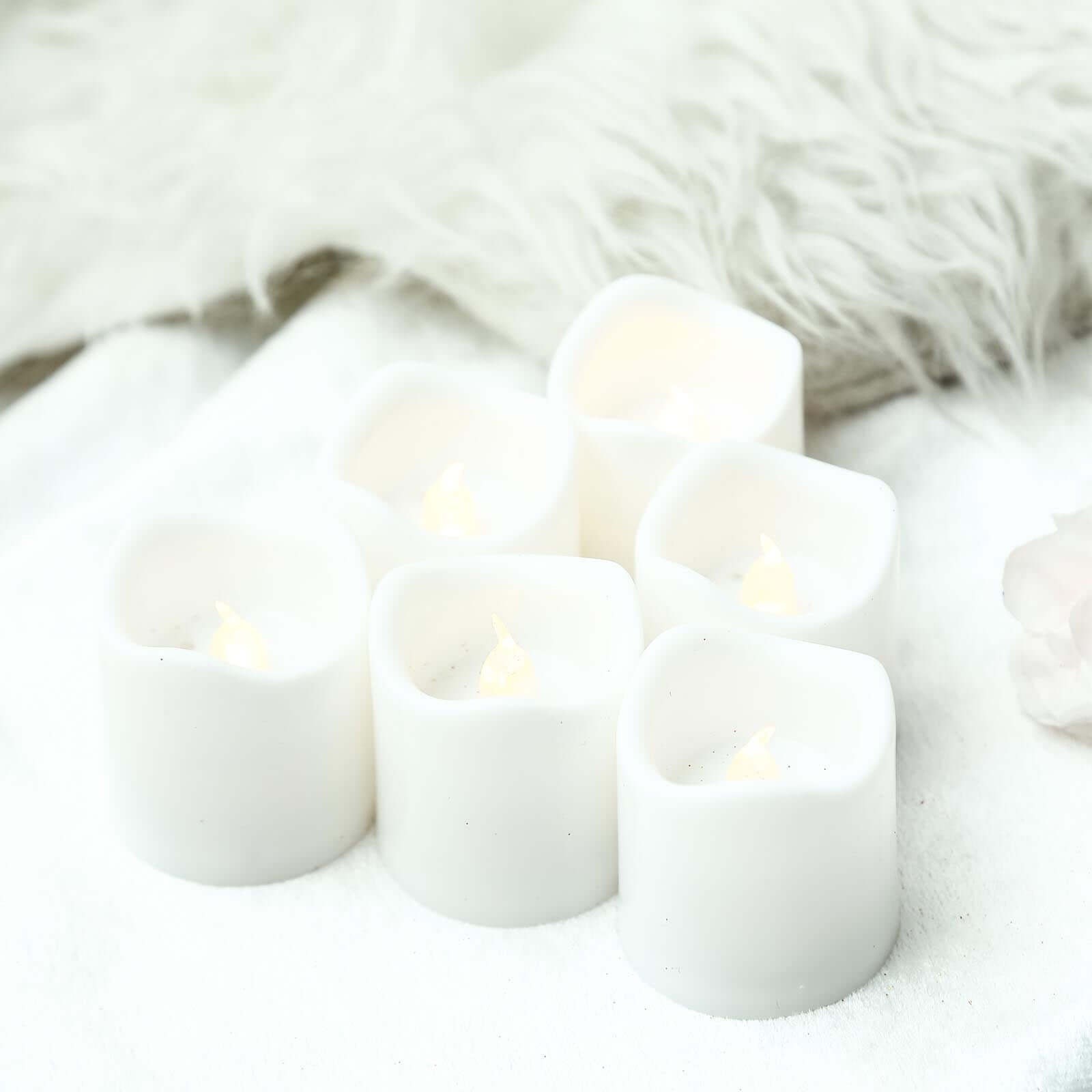 12 - Pack LED Votive Candles Classic White Design - Reusable Flameless Battery Operated Lights - Linen Luxes
