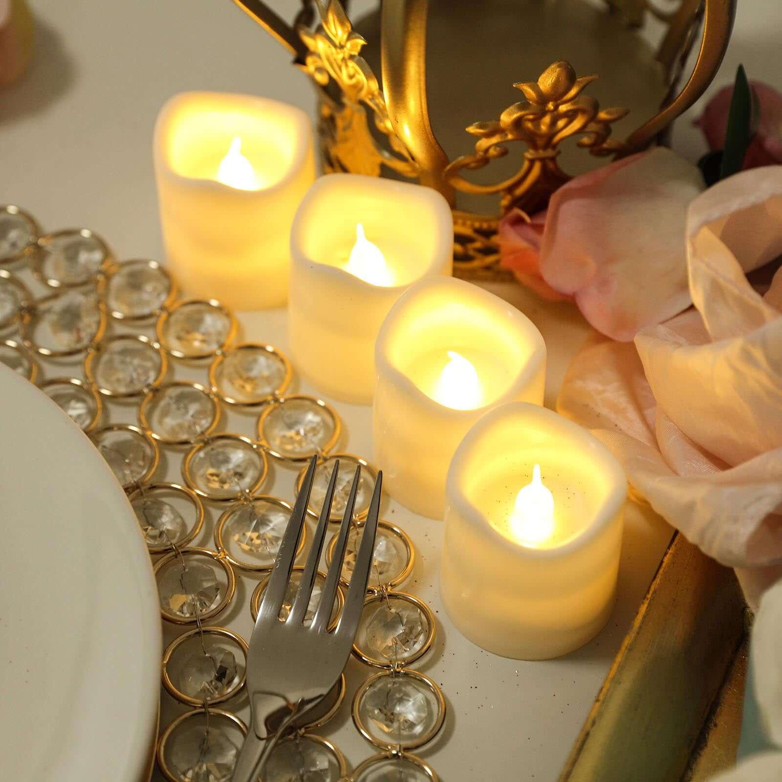 12 - Pack LED Votive Candles Classic White Design - Reusable Flameless Battery Operated Lights - Linen Luxes