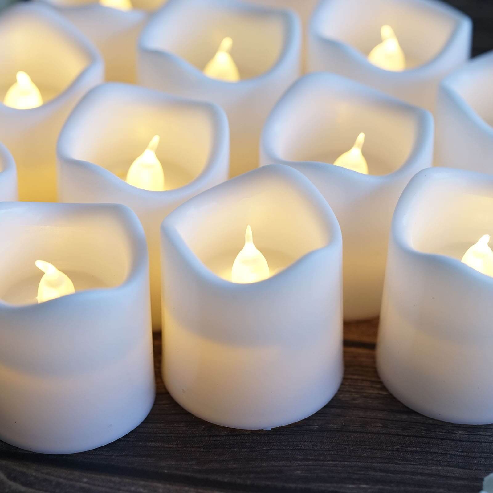 12 - Pack LED Votive Candles Classic White Design - Reusable Flameless Battery Operated Lights - Linen Luxes
