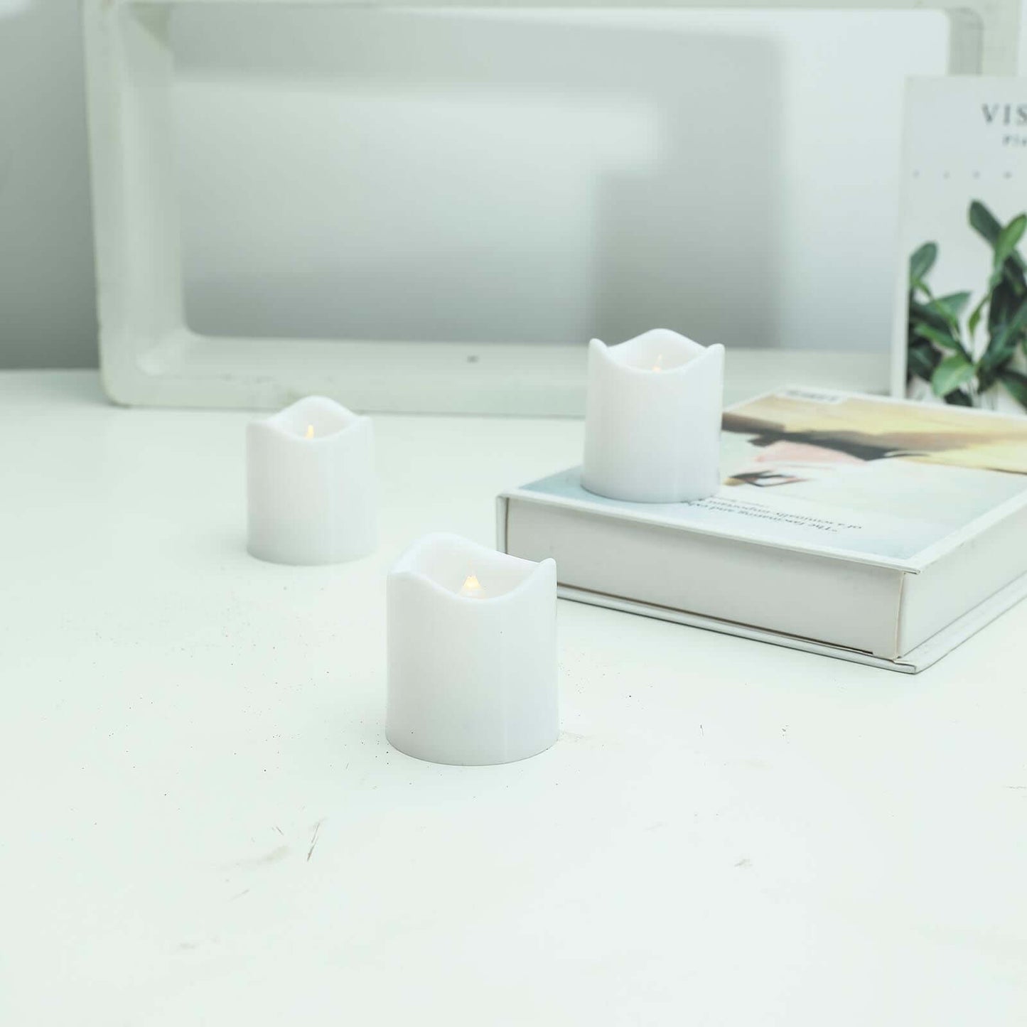 12 - Pack LED Votive Candles Classic White Design - Reusable Flameless Battery Operated Lights - Linen Luxes