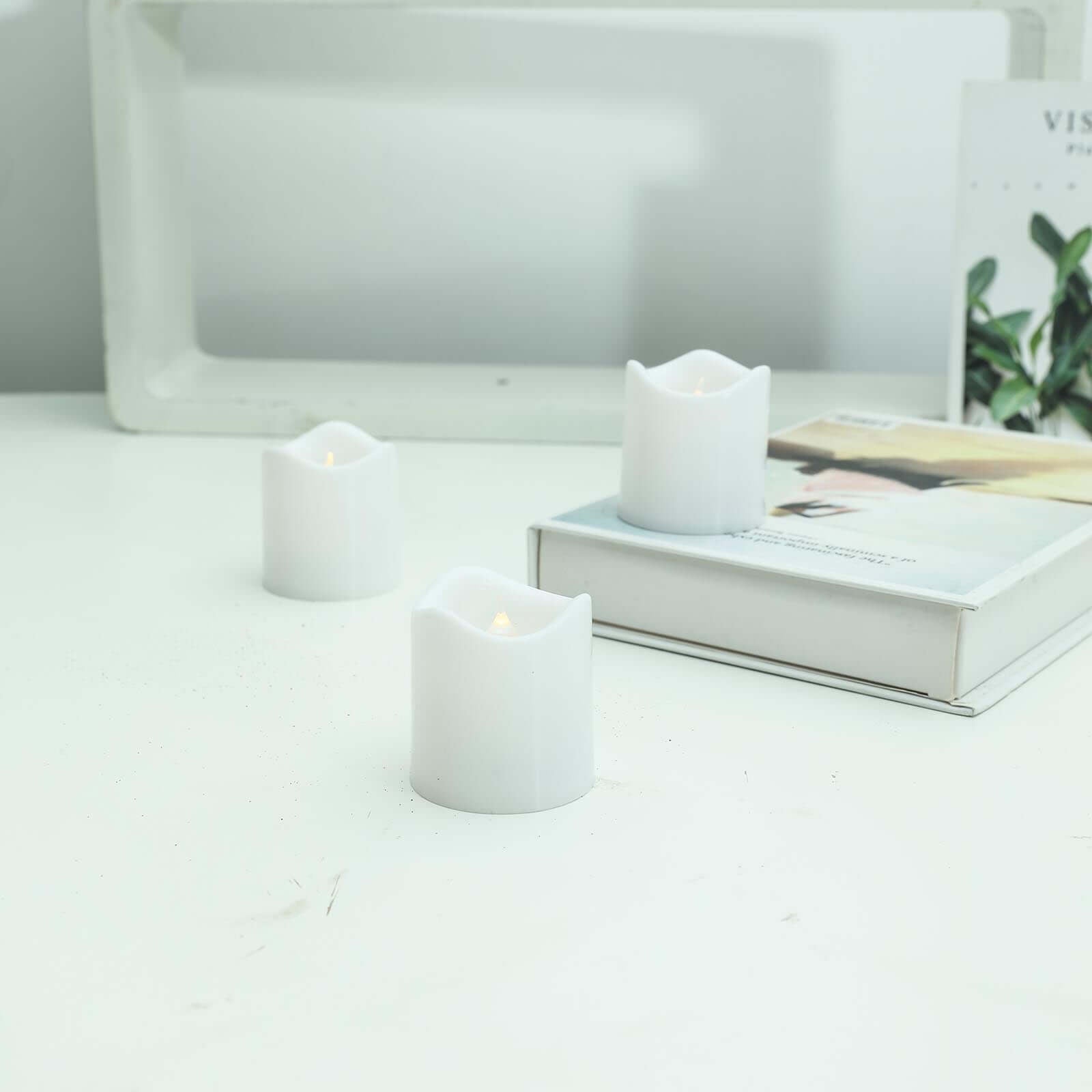 12 - Pack LED Votive Candles Classic White Design - Reusable Flameless Battery Operated Lights - Linen Luxes