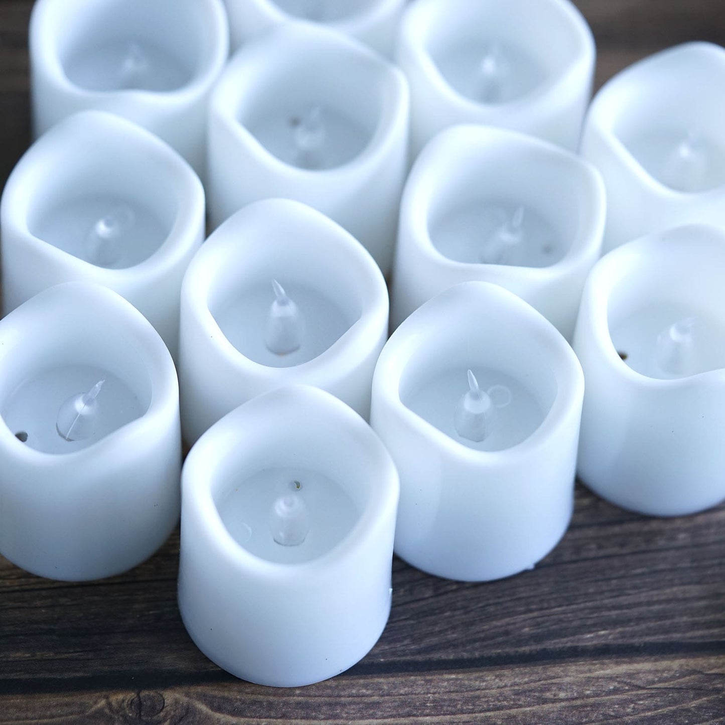 12 - Pack LED Votive Candles Classic White Design - Reusable Flameless Battery Operated Lights - Linen Luxes