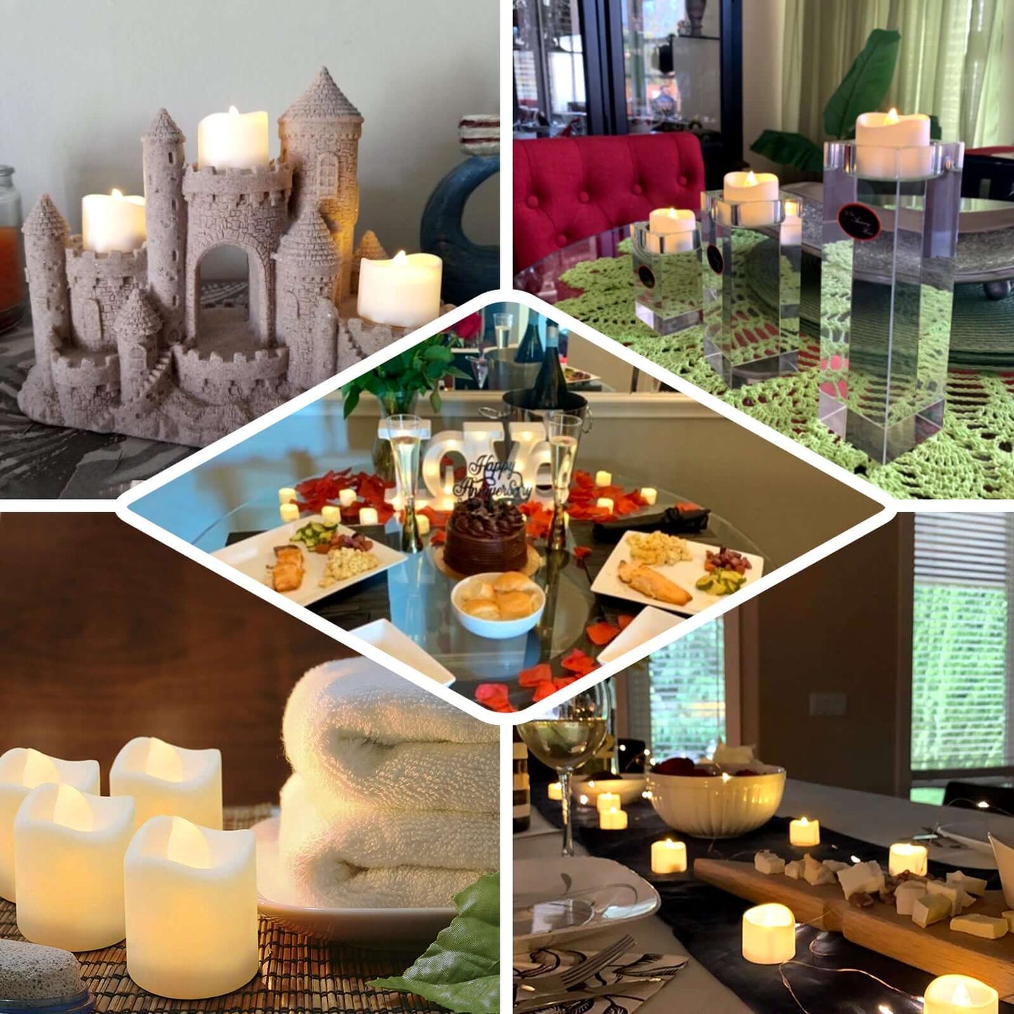 12 - Pack LED Votive Candles Classic White Design - Reusable Flameless Battery Operated Lights - Linen Luxes