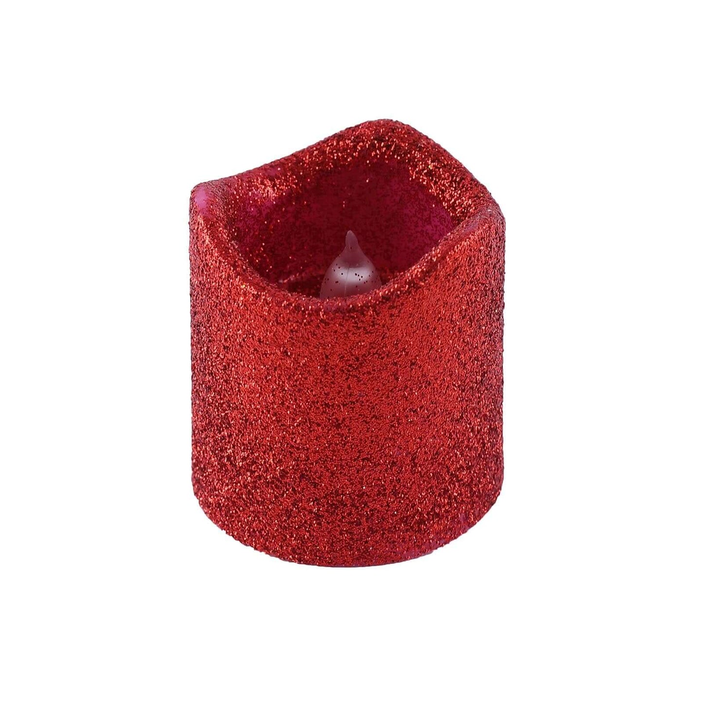 12 - Pack LED Votive Candles Glittered Red Design - Reusable Flameless Battery Operated Lights - Linen Luxes