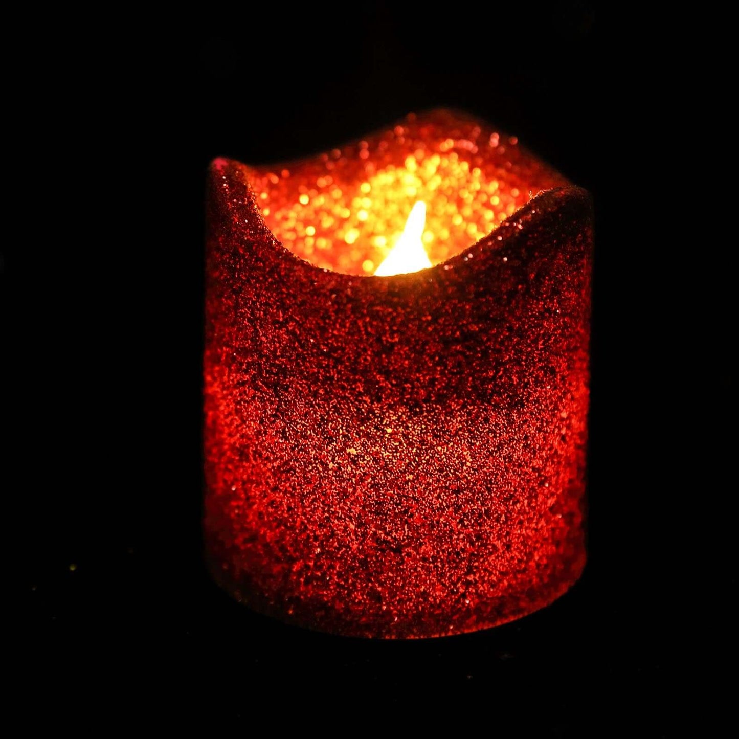 12 - Pack LED Votive Candles Glittered Red Design - Reusable Flameless Battery Operated Lights - Linen Luxes
