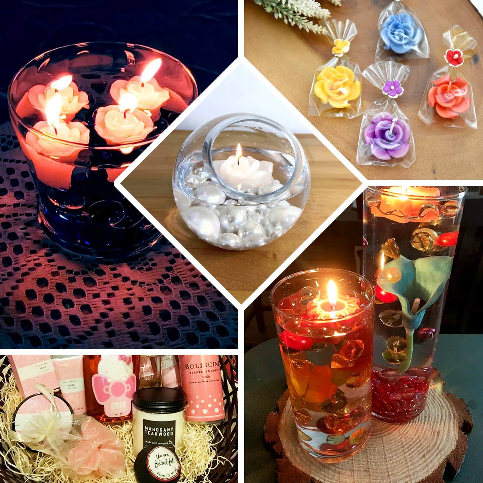 12 - Pack Mini Floating Candles Rose Flower Design Pink - Wedding Vase Fillers for Decor 1" - Linen Luxes