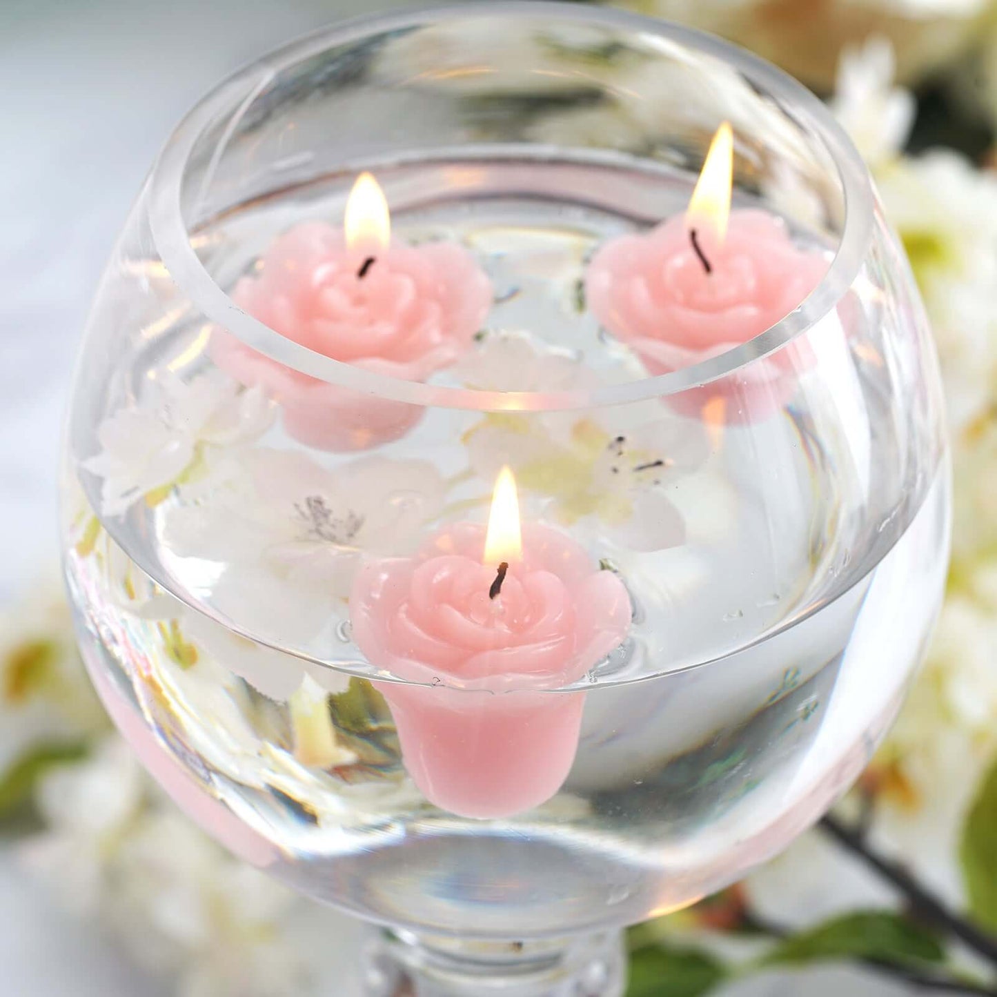 12 - Pack Mini Floating Candles Rose Flower Design Pink - Wedding Vase Fillers for Decor 1" - Linen Luxes