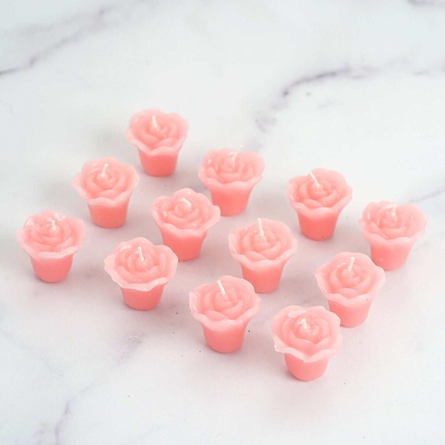 12 - Pack Mini Floating Candles Rose Flower Design Pink - Wedding Vase Fillers for Decor 1" - Linen Luxes