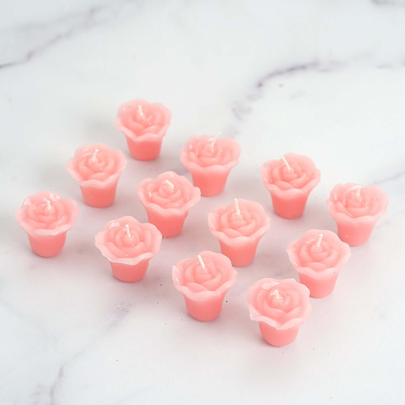 12 - Pack Mini Floating Candles Rose Flower Design Pink - Wedding Vase Fillers for Decor 1" - Linen Luxes