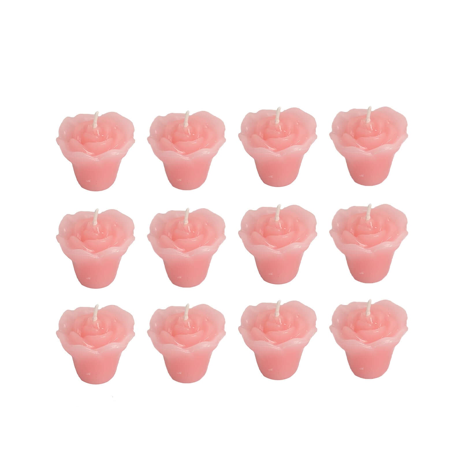 12 - Pack Mini Floating Candles Rose Flower Design Pink - Wedding Vase Fillers for Decor 1" - Linen Luxes