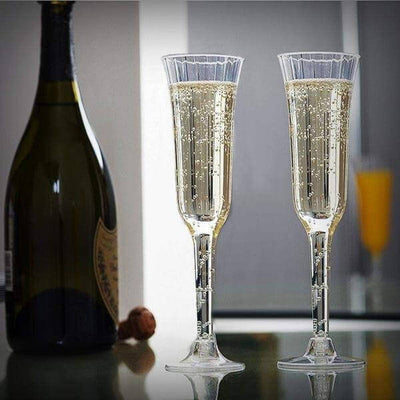 12 - Pack Plastic Champagne Flutes Clear Flared Design - Lightweight Disposable Toasting Glasses 6oz - Linen Luxes