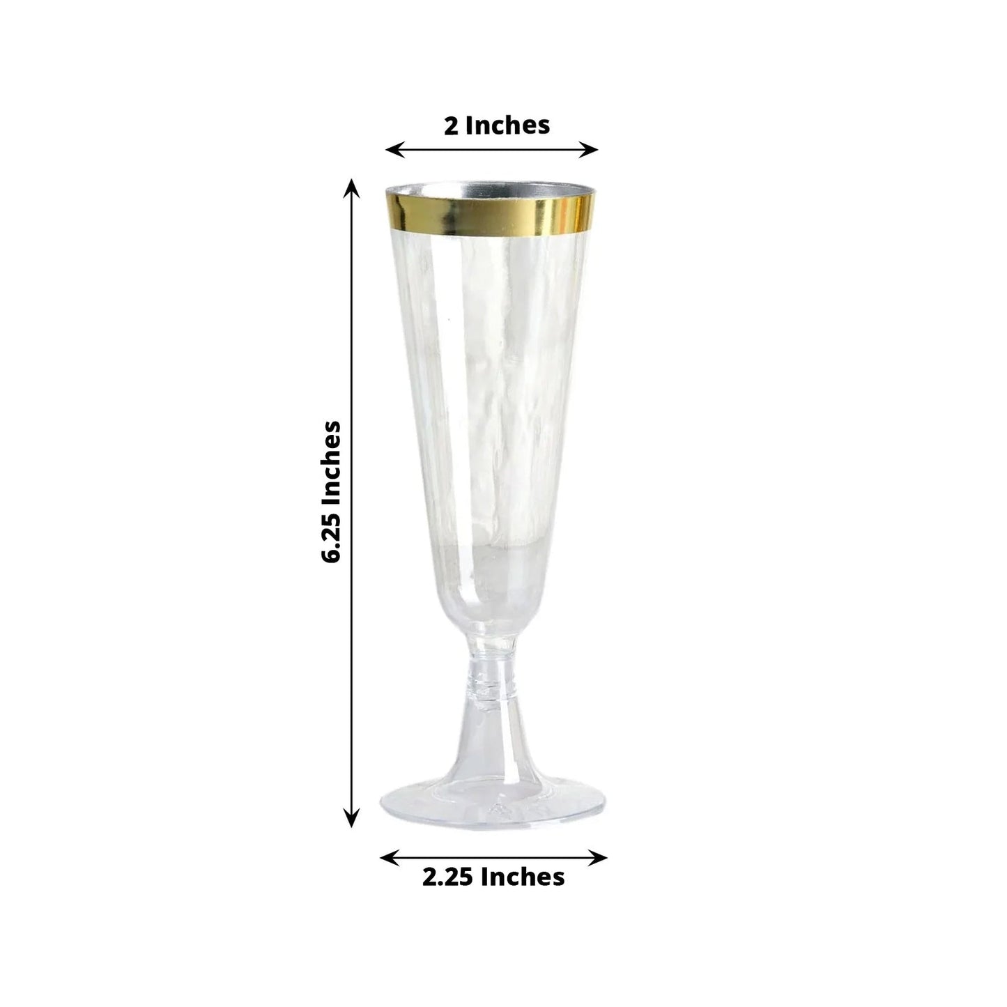 12 - Pack Plastic Champagne Flutes Clear with Gold Rim - Stylish Disposable Cocktail Glasses for Parties 5oz 6" - Linen Luxes