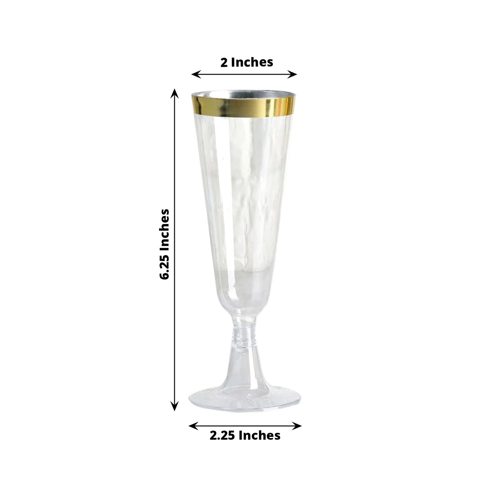 12 - Pack Plastic Champagne Flutes Clear with Gold Rim - Stylish Disposable Cocktail Glasses for Parties 5oz 6" - Linen Luxes