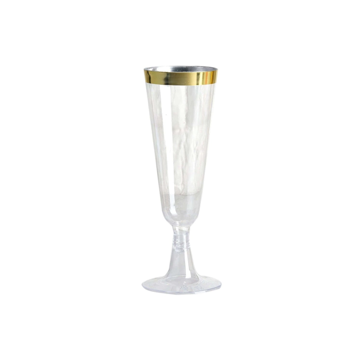 12 - Pack Plastic Champagne Flutes Clear with Gold Rim - Stylish Disposable Cocktail Glasses for Parties 5oz 6" - Linen Luxes