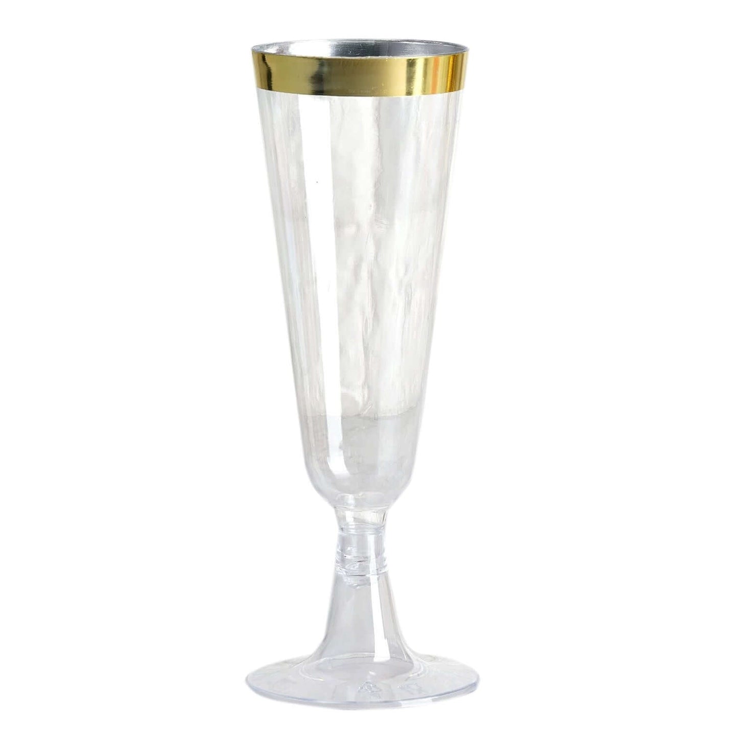 12 - Pack Plastic Champagne Flutes Clear with Gold Rim - Stylish Disposable Cocktail Glasses for Parties 5oz 6" - Linen Luxes