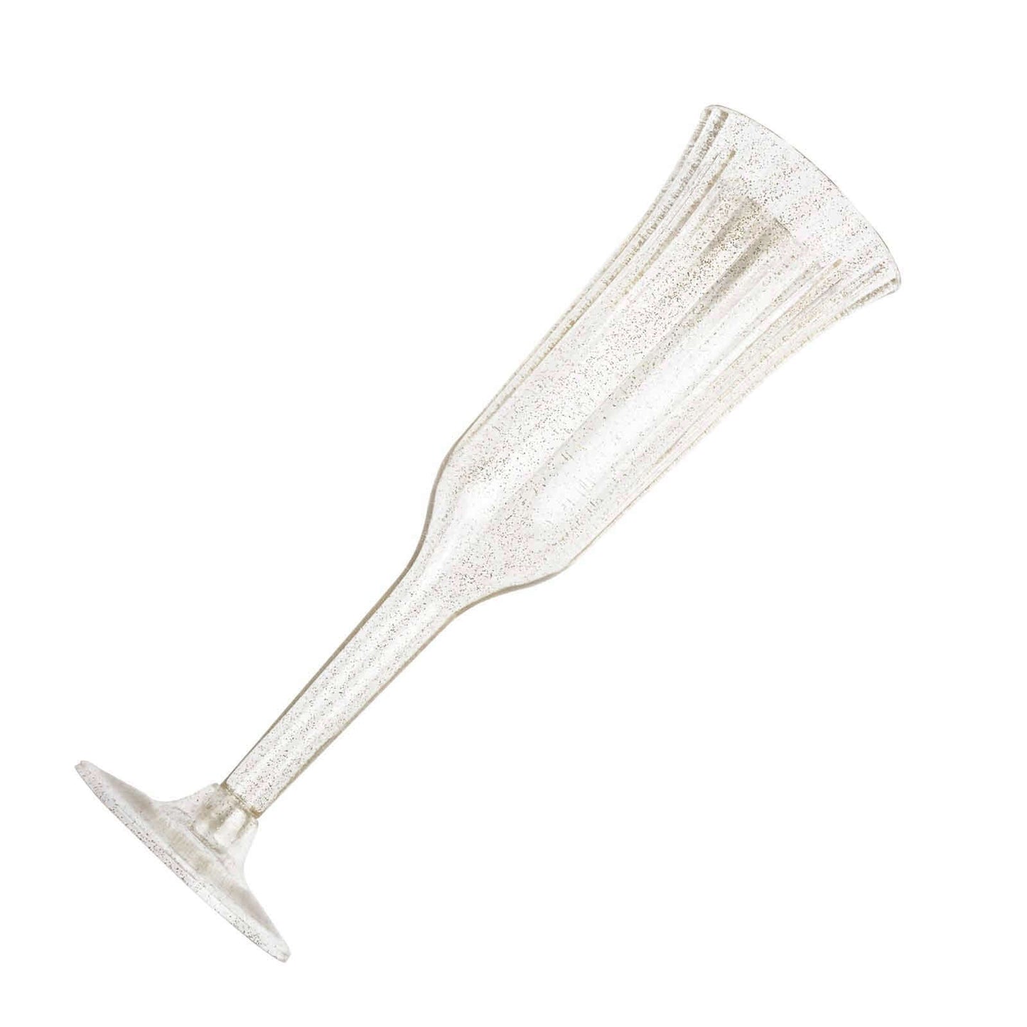 12 - Pack Plastic Champagne Flutes Clear/Gold Glitter Flared Design - Lightweight Disposable Toasting Glasses 6oz - Linen Luxes
