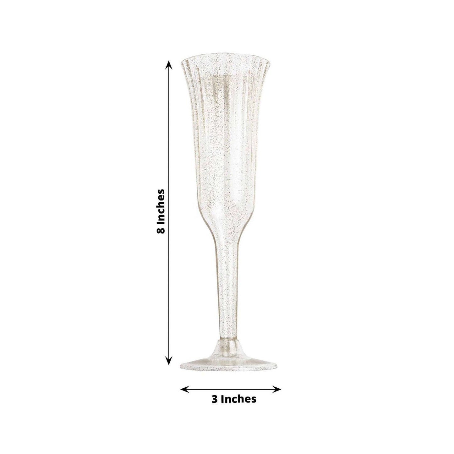 12 - Pack Plastic Champagne Flutes Clear/Gold Glitter Flared Design - Lightweight Disposable Toasting Glasses 6oz - Linen Luxes
