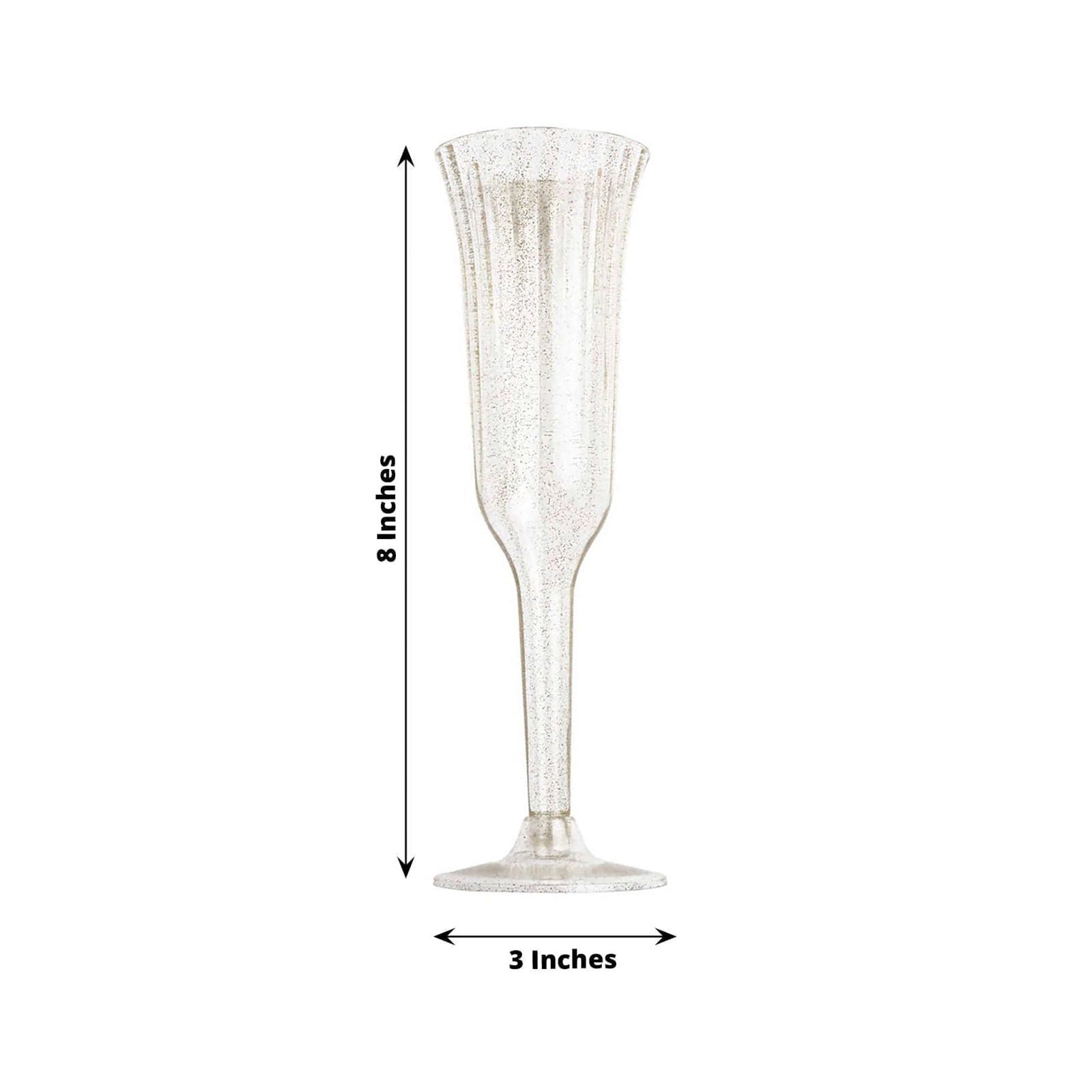 12 - Pack Plastic Champagne Flutes Clear/Gold Glitter Flared Design - Lightweight Disposable Toasting Glasses 6oz - Linen Luxes
