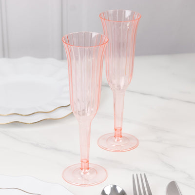 12-Pack Plastic Champagne Flutes Transparent Blush Flared Design - Lightweight Disposable Toasting Glasses 6oz