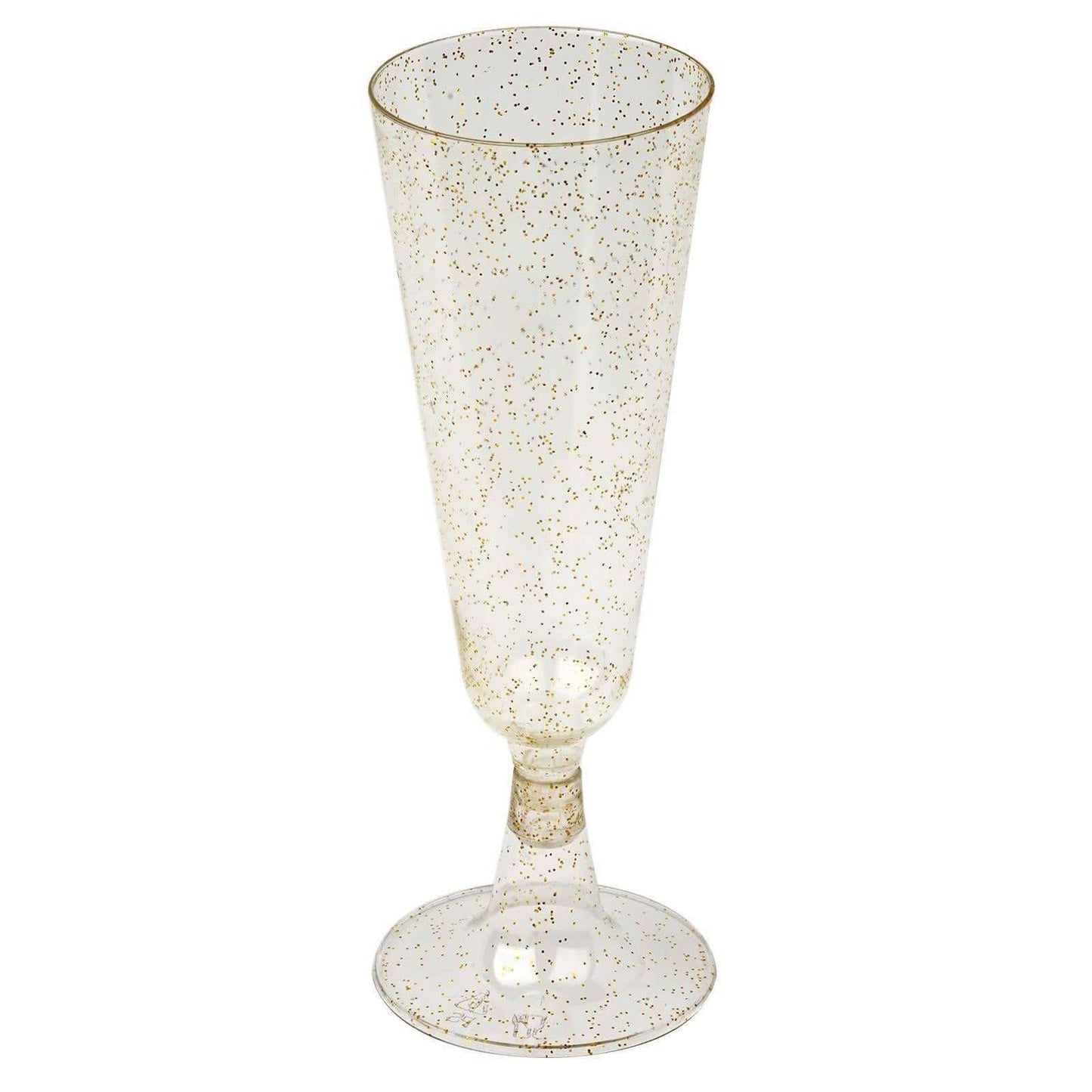 12 - Pack Plastic Champagne Glasses Gold Glittered Short Stem - Stylish Disposable Flutes with Detachable Base for Toasts 5oz - Linen Luxes