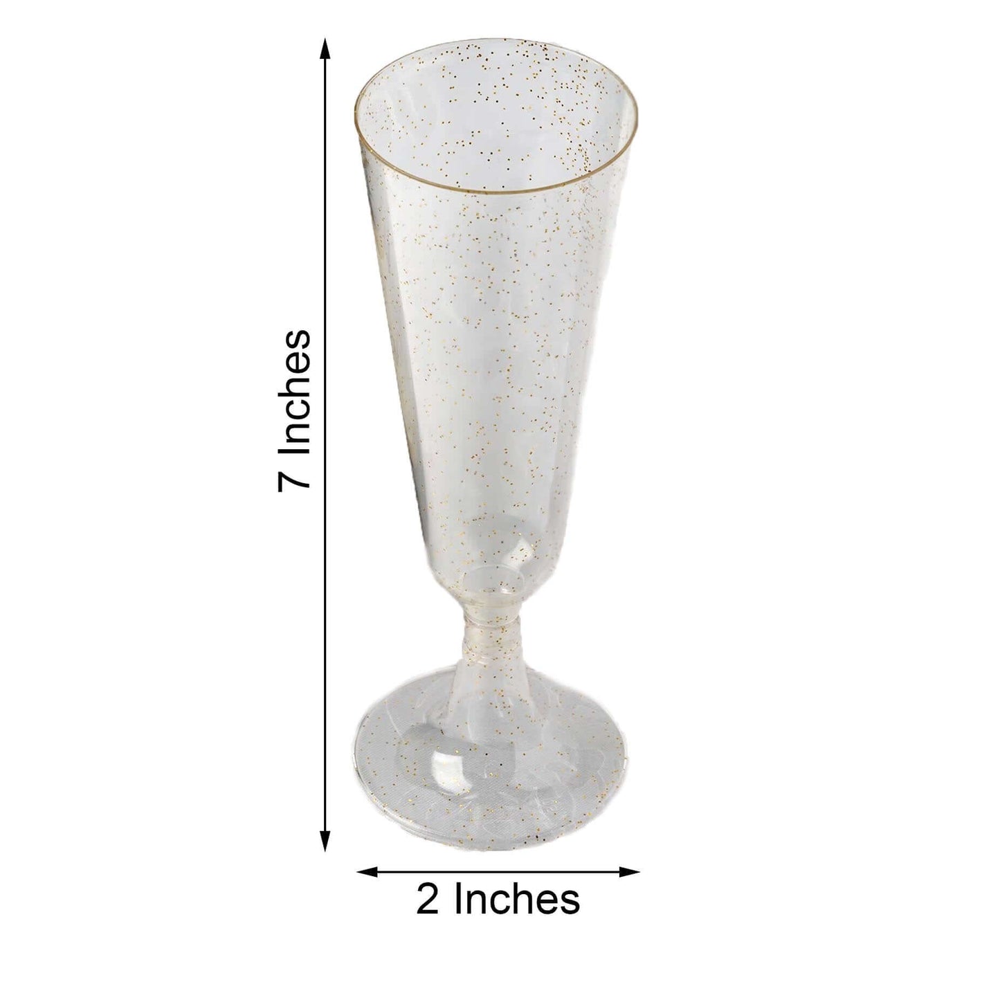 12 - Pack Plastic Champagne Glasses Gold Glittered Short Stem - Stylish Disposable Flutes with Detachable Base for Toasts 5oz - Linen Luxes
