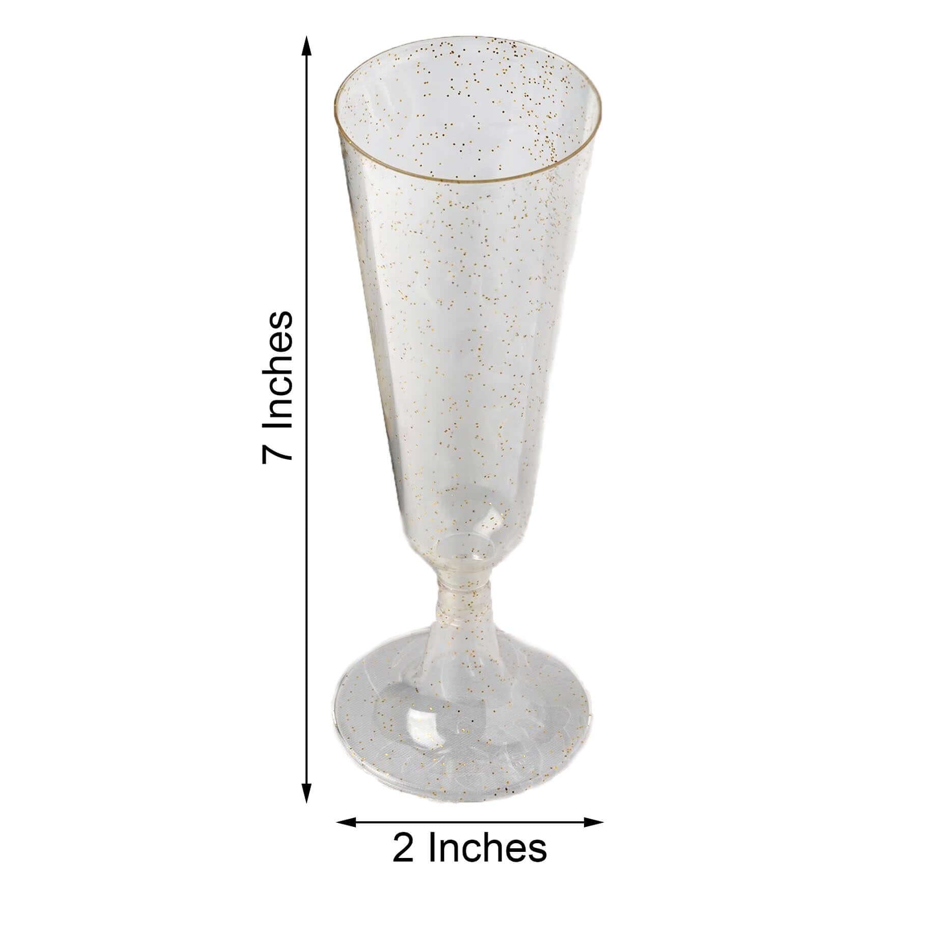 12 - Pack Plastic Champagne Glasses Gold Glittered Short Stem - Stylish Disposable Flutes with Detachable Base for Toasts 5oz - Linen Luxes