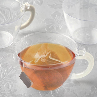 12 - Pack Plastic Coffee Tea Cups Hard Disposable with Handle - Sturdy Cups for Hot Beverages 6oz - Linen Luxes