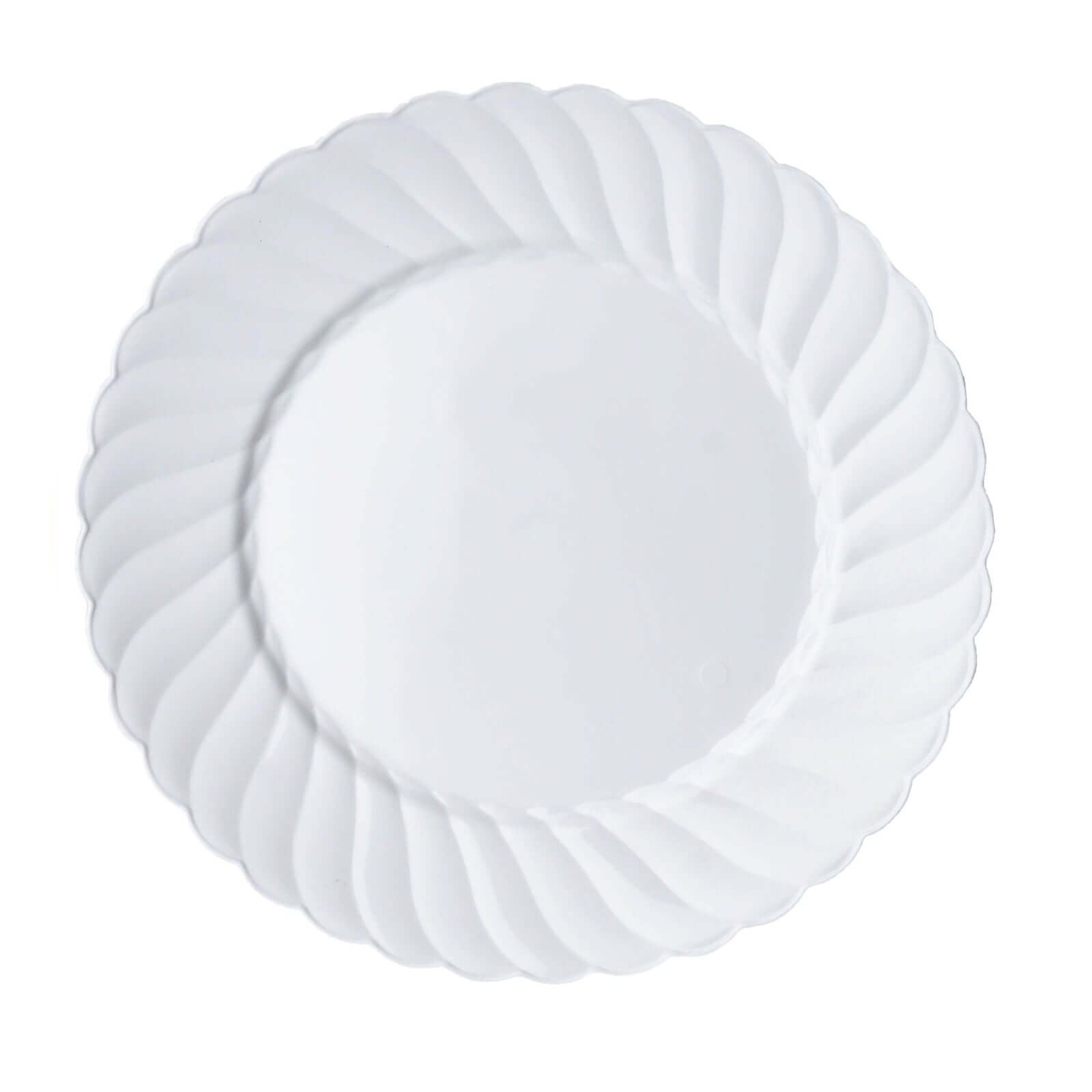 12 - Pack Plastic Dinner Plates Glossy White Swirl Rim - Durable Disposable Plates for Gatherings 10" - Linen Luxes