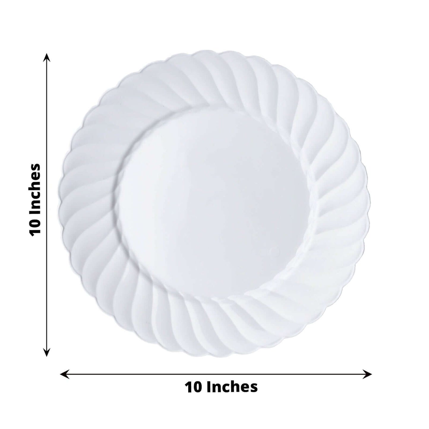 12 - Pack Plastic Dinner Plates Glossy White Swirl Rim - Durable Disposable Plates for Gatherings 10" - Linen Luxes
