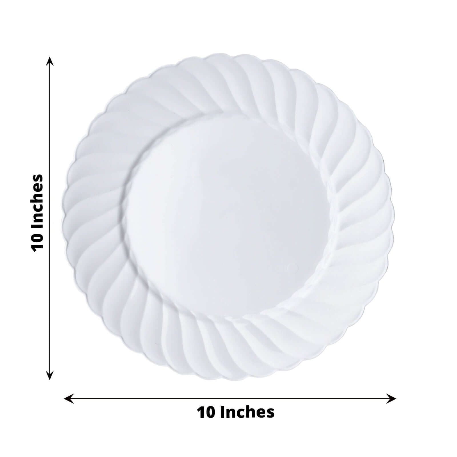 12 - Pack Plastic Dinner Plates Glossy White Swirl Rim - Durable Disposable Plates for Gatherings 10" - Linen Luxes