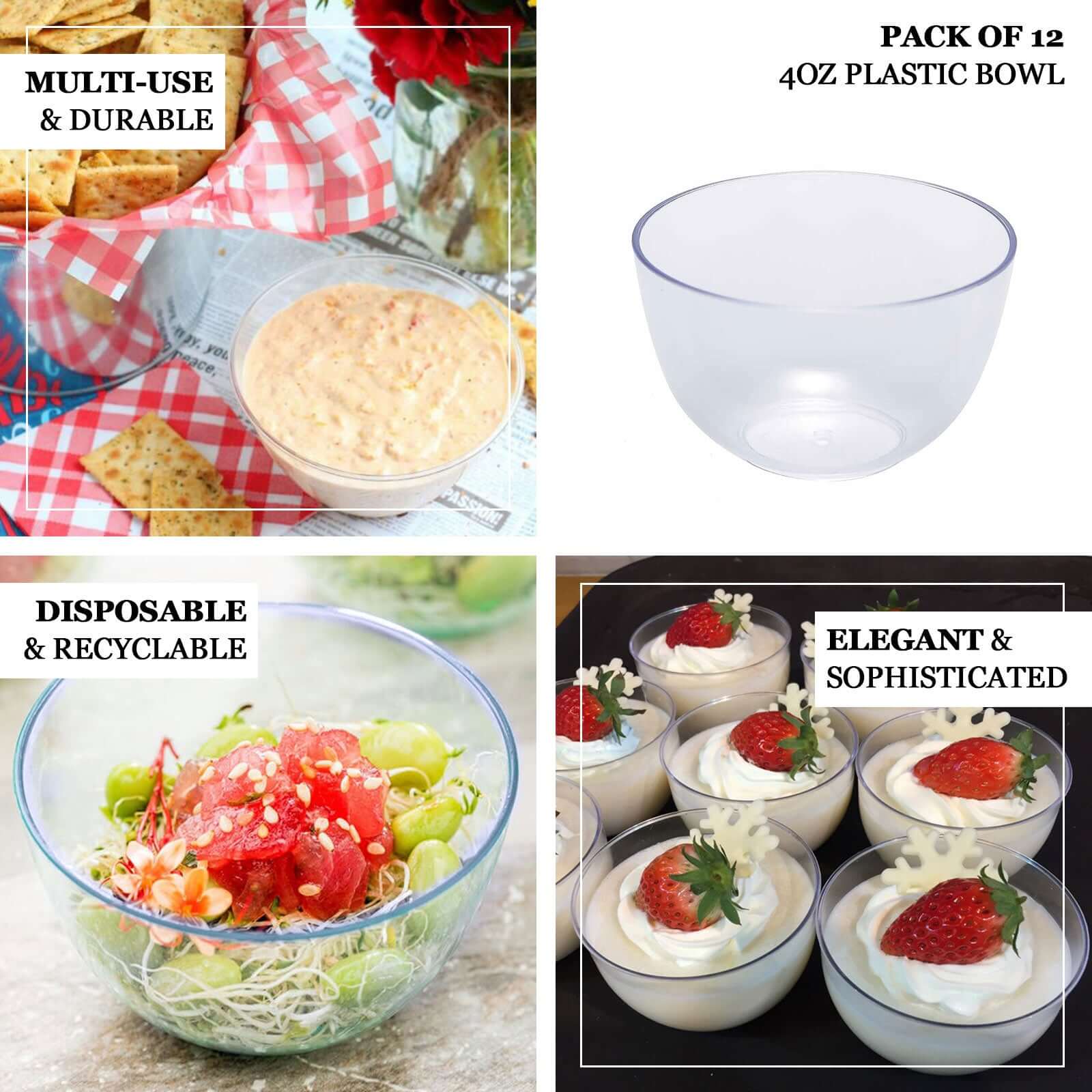 12 - Pack Plastic Mini Snack Bowls Clear - Compact Disposable Bowls for Parties 4oz - Linen Luxes
