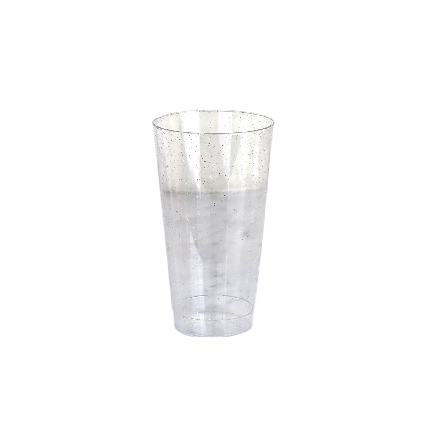 12 - Pack Plastic Party Cups Clear Silver Glitter - Durable Disposable Tumblers for Drinks 17oz 6" - Linen Luxes