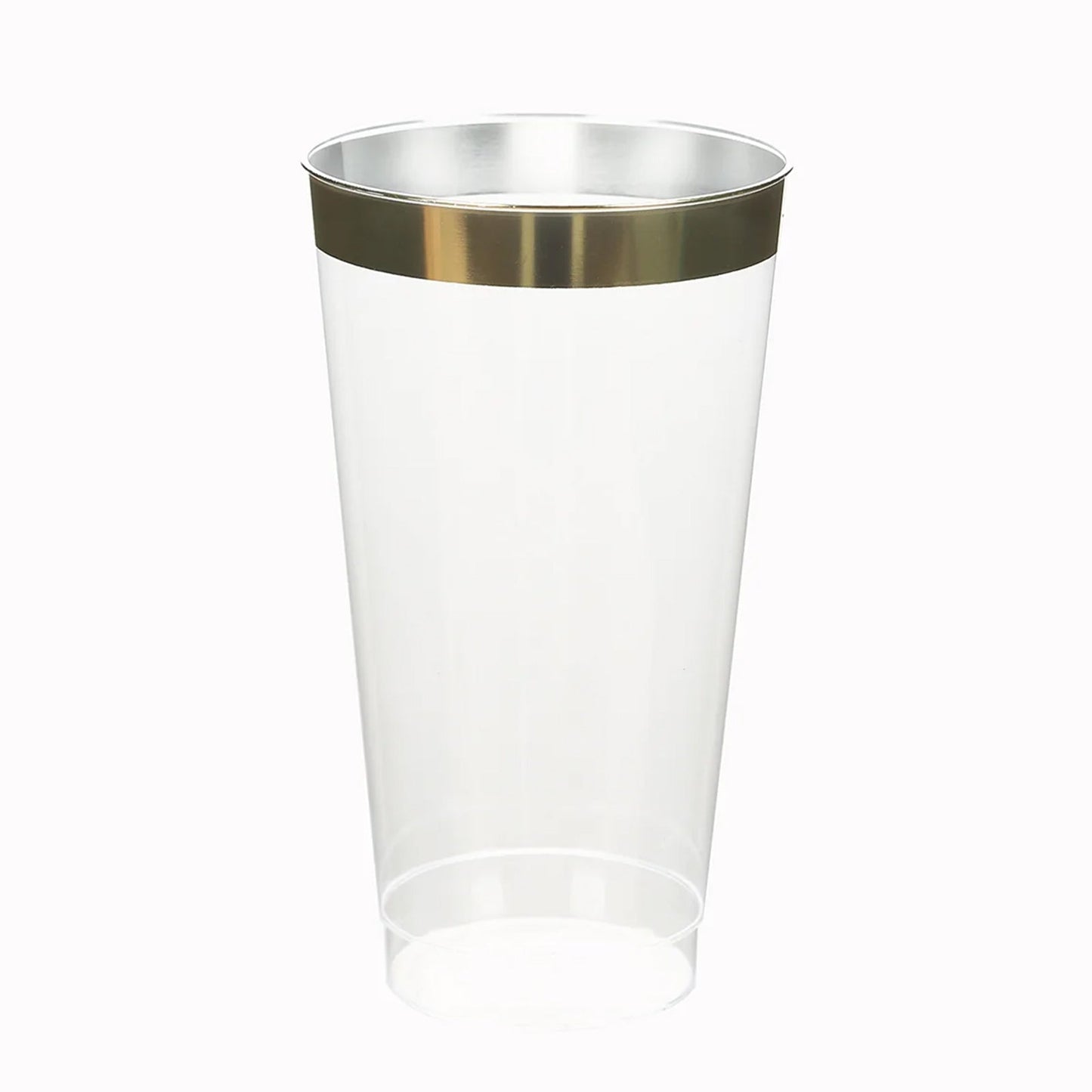 12 - Pack Plastic Party Cups Clear with Gold Rim - Durable Disposable Tumblers for Drinks 17oz 5.5" - Linen Luxes