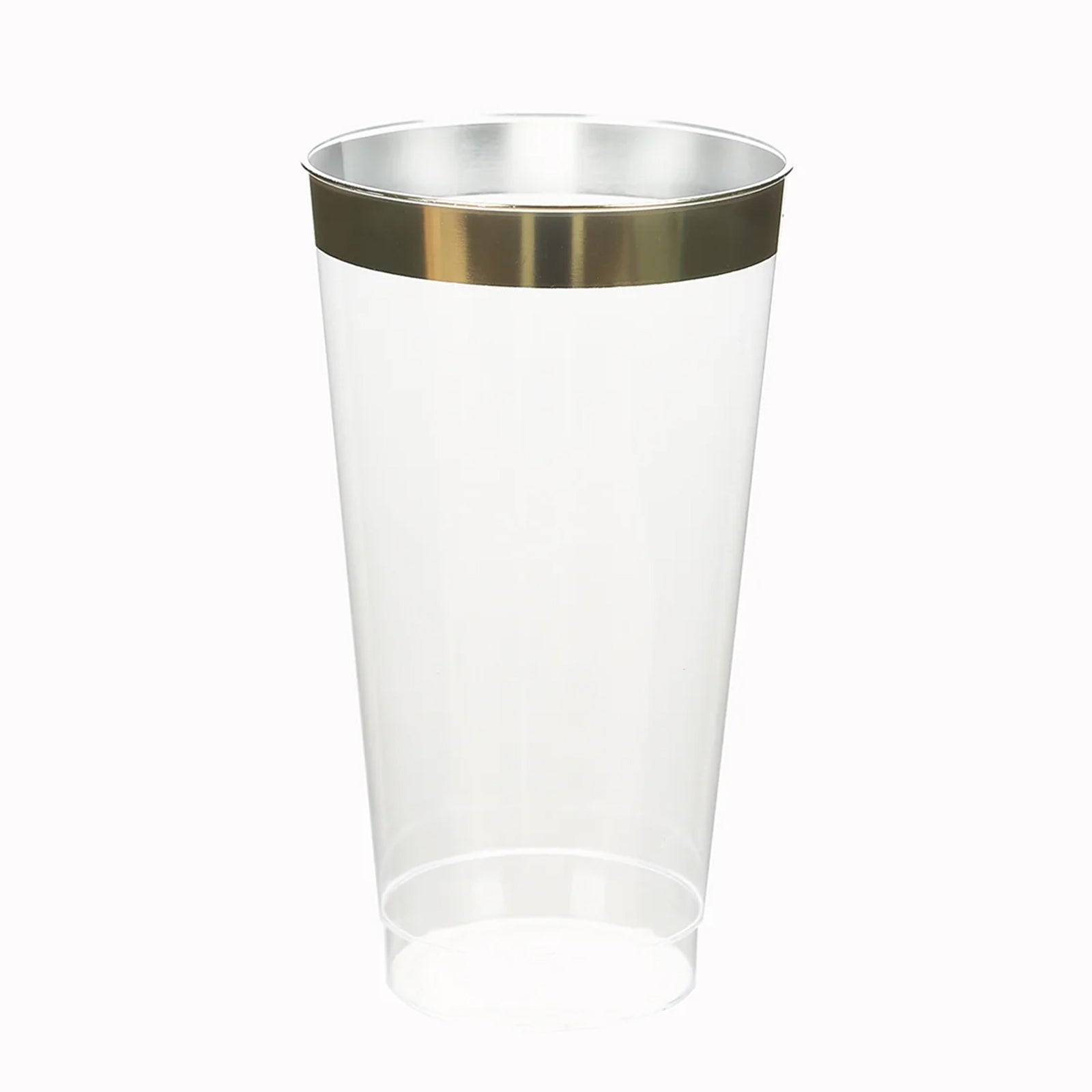 12 - Pack Plastic Party Cups Clear with Gold Rim - Durable Disposable Tumblers for Drinks 17oz 5.5" - Linen Luxes