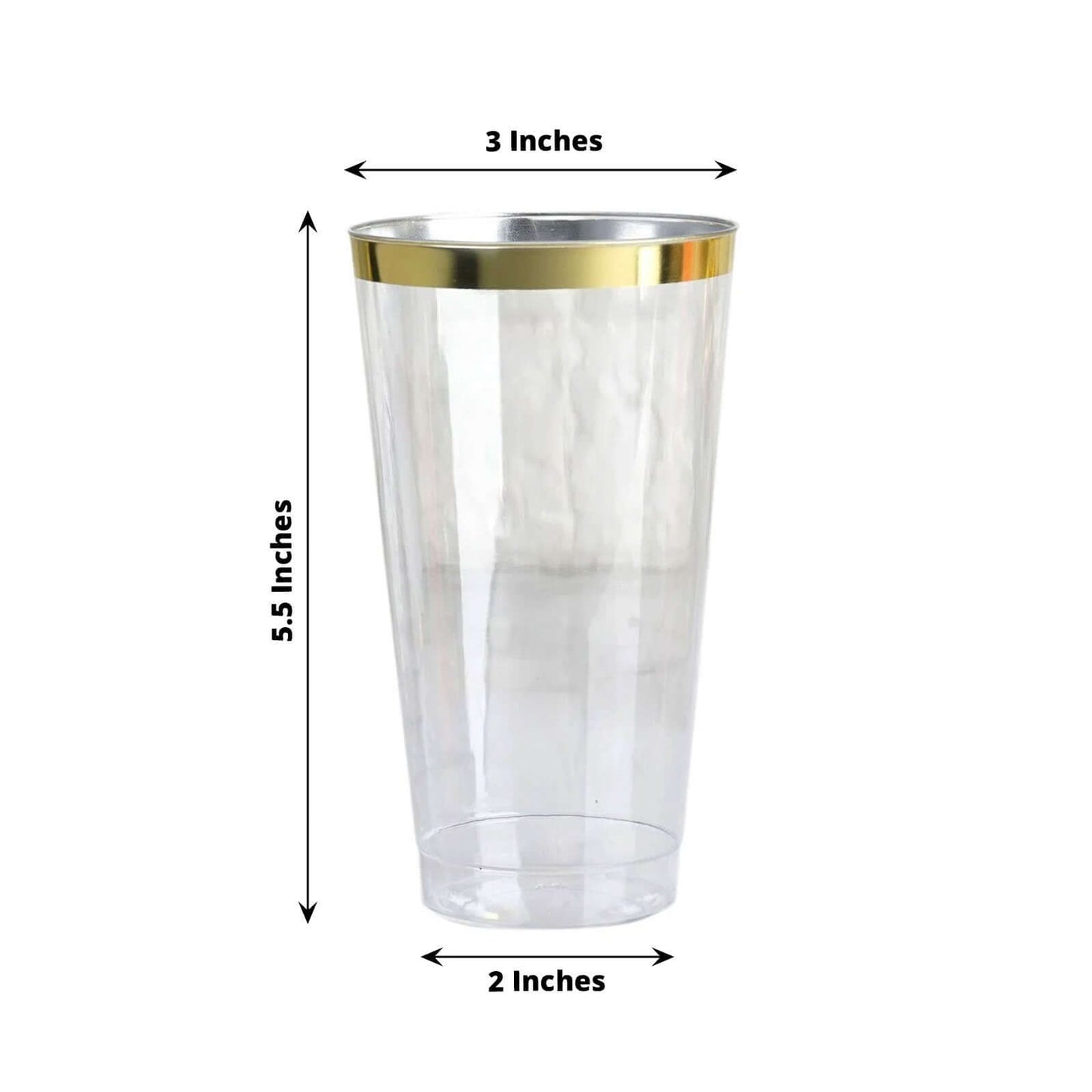 12 - Pack Plastic Party Cups Clear with Gold Rim - Durable Disposable Tumblers for Drinks 17oz 5.5" - Linen Luxes