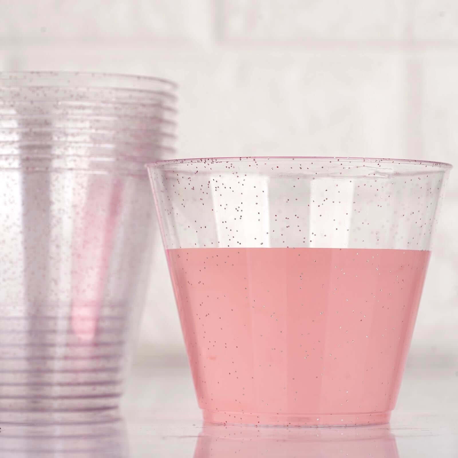 12 - Pack Plastic Party Glasses Blush Glittered - Stylish Disposable Cups for Parties 9oz - Linen Luxes