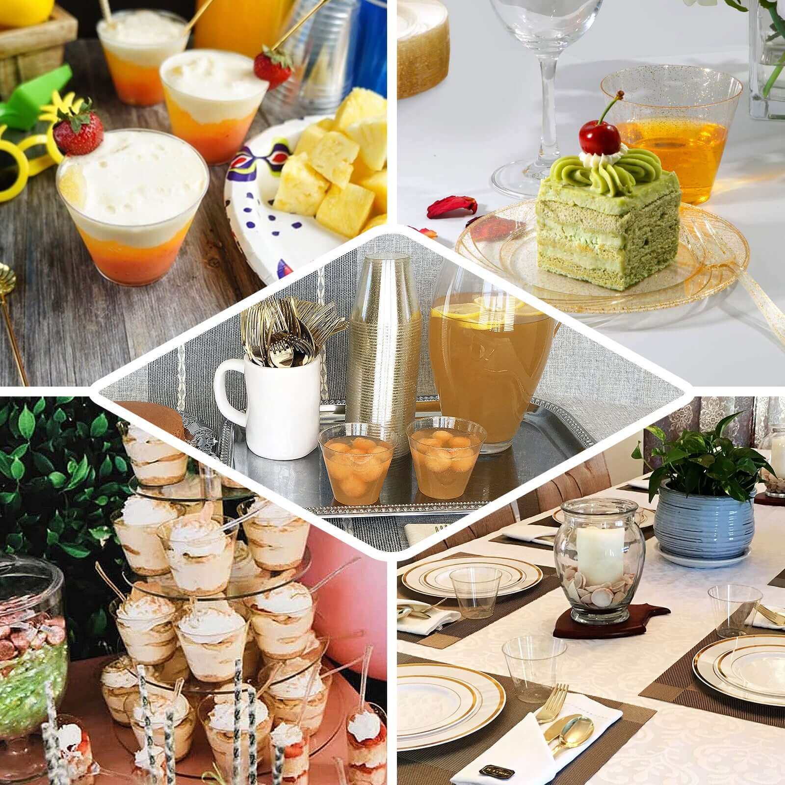 12 - Pack Plastic Party Glasses Blush Glittered - Stylish Disposable Cups for Parties 9oz - Linen Luxes