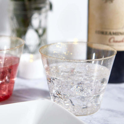 12 - Pack Plastic Party Glasses Gold Glittered - Sparkly Disposable Cups for Events 9oz - Linen Luxes