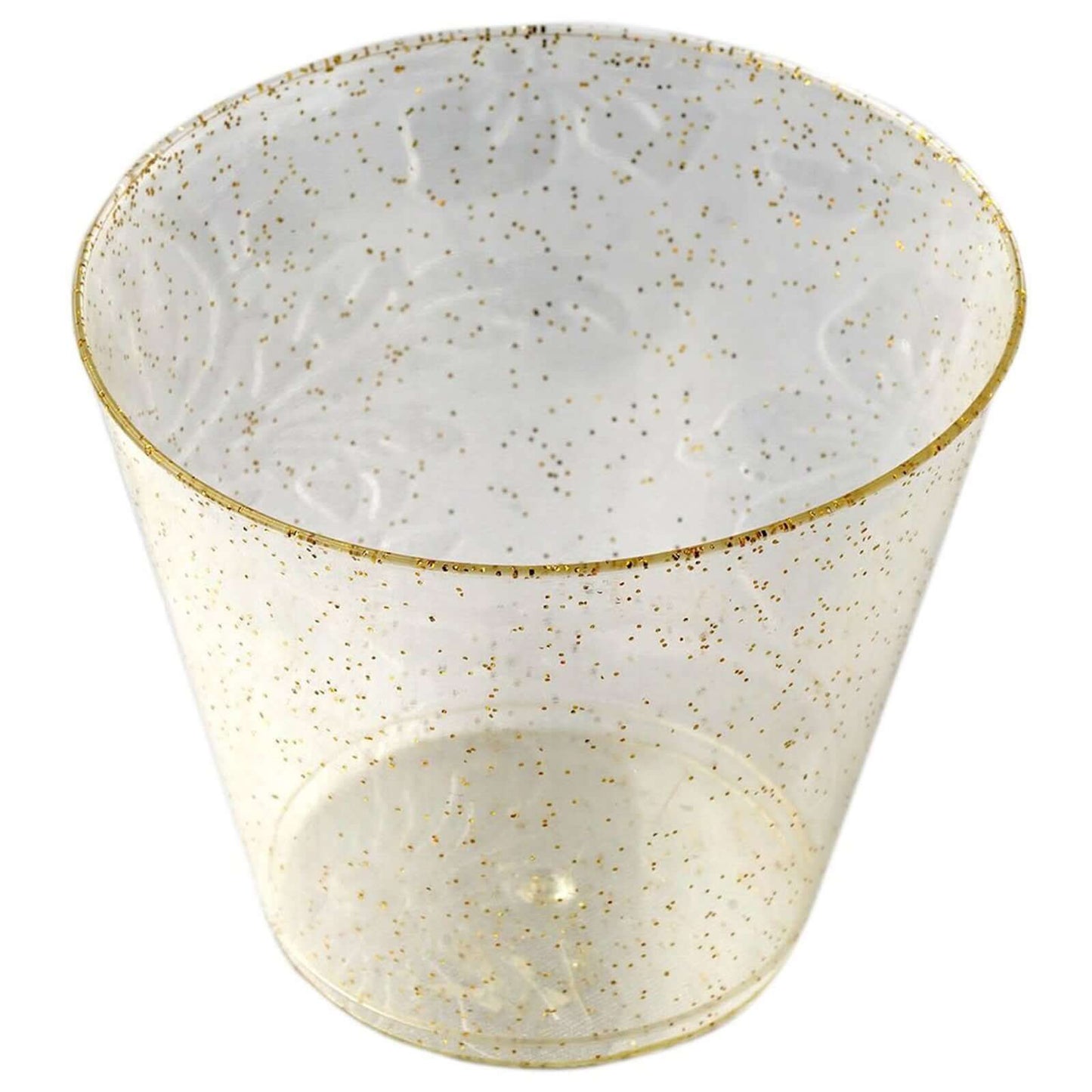 12 - Pack Plastic Party Glasses Gold Glittered - Sparkly Disposable Cups for Events 9oz - Linen Luxes