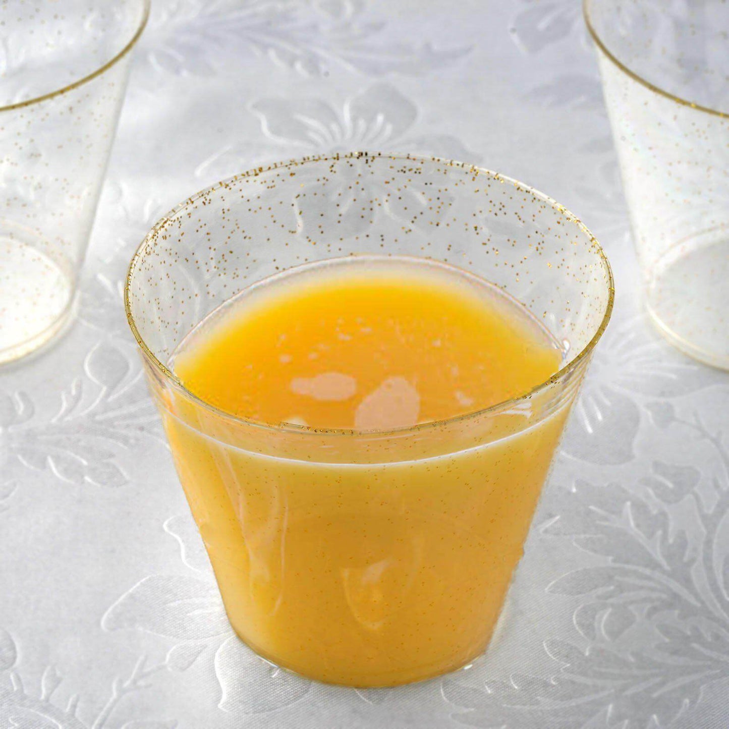 12 - Pack Plastic Party Glasses Gold Glittered - Sparkly Disposable Cups for Events 9oz - Linen Luxes