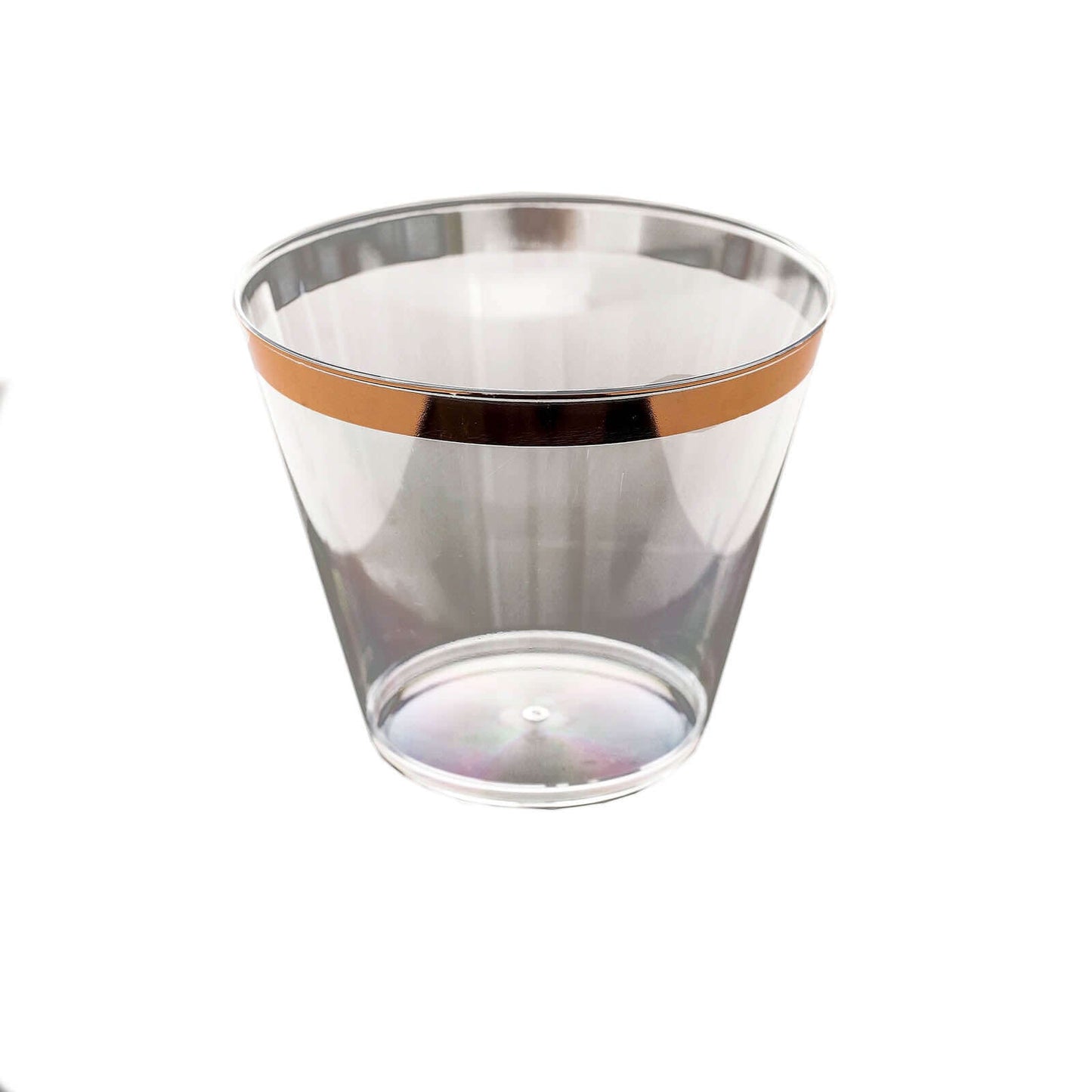 12 - Pack Plastic Party Squat Cups Clear with Rose Gold Rim - Stylish Disposable Tumblers for Banquets & Special Occasions 10oz - Linen Luxes