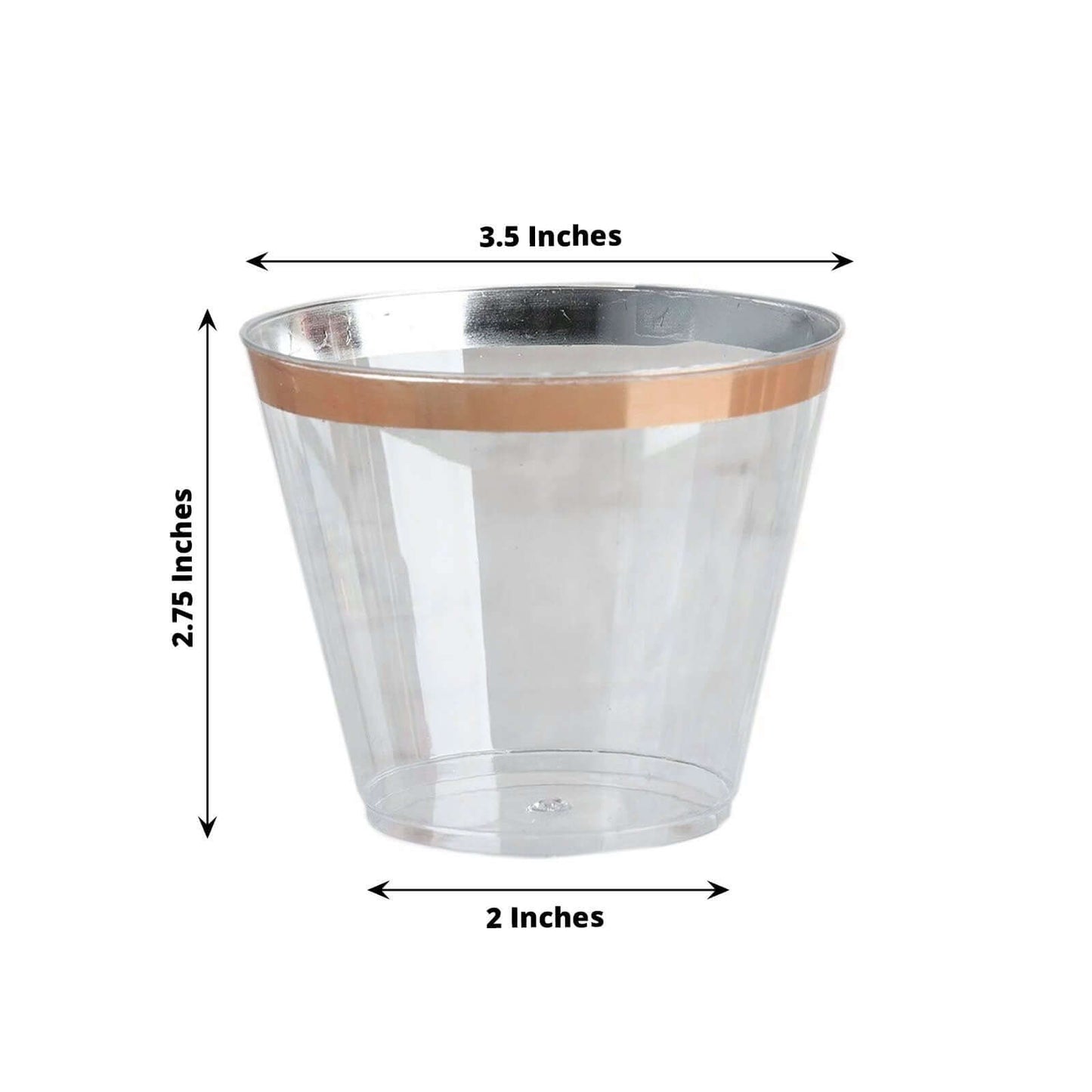 12 - Pack Plastic Party Squat Cups Clear with Rose Gold Rim - Stylish Disposable Tumblers for Banquets & Special Occasions 10oz - Linen Luxes