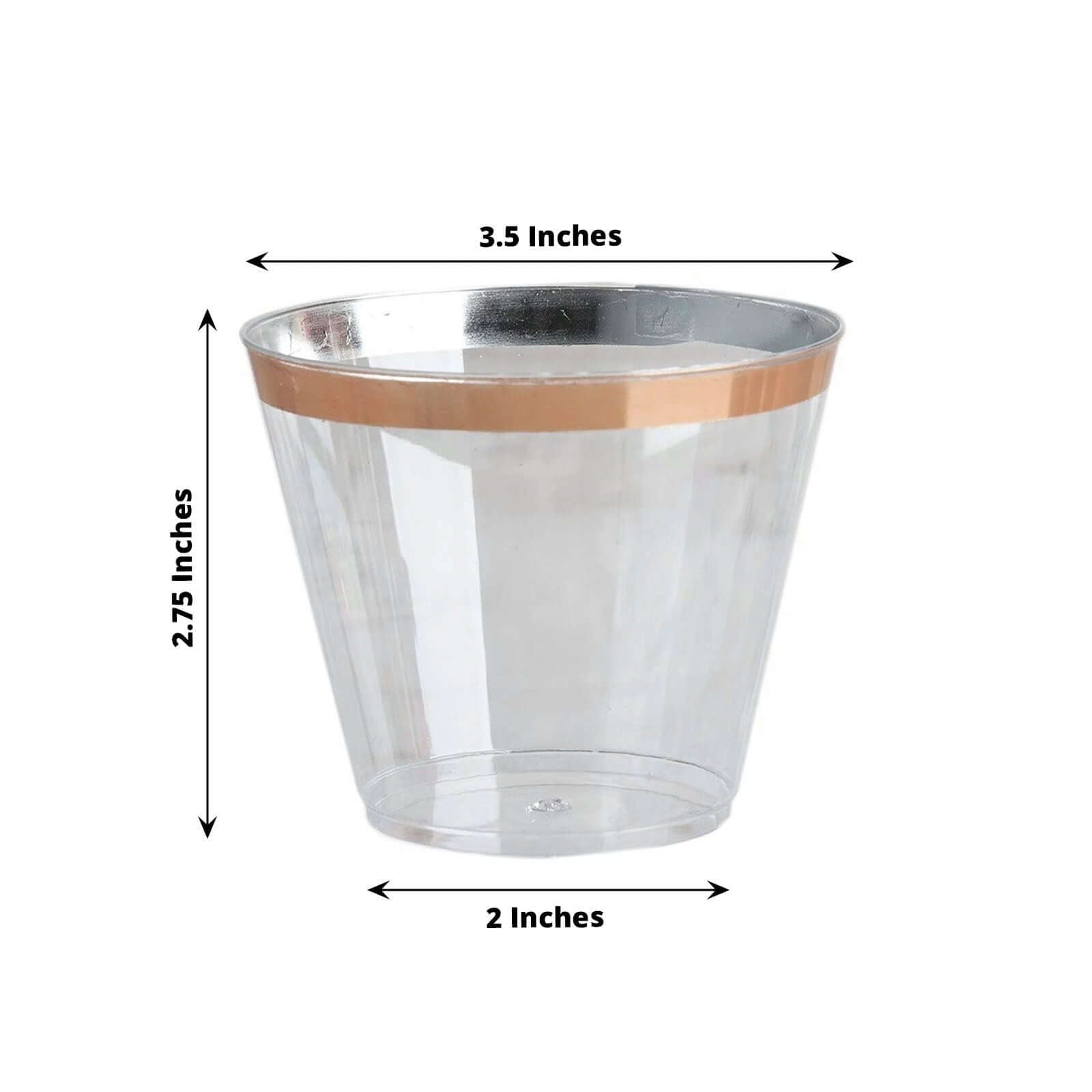 12 - Pack Plastic Party Squat Cups Clear with Rose Gold Rim - Stylish Disposable Tumblers for Banquets & Special Occasions 10oz - Linen Luxes