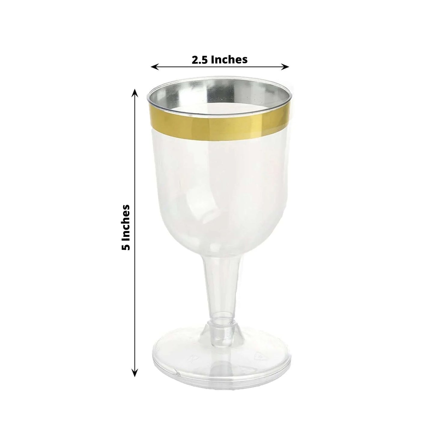 12 - Pack Plastic Short Stem Wine Glasses Clear/Gold Rim - Stylish Disposable Drinkware 6oz - Linen Luxes