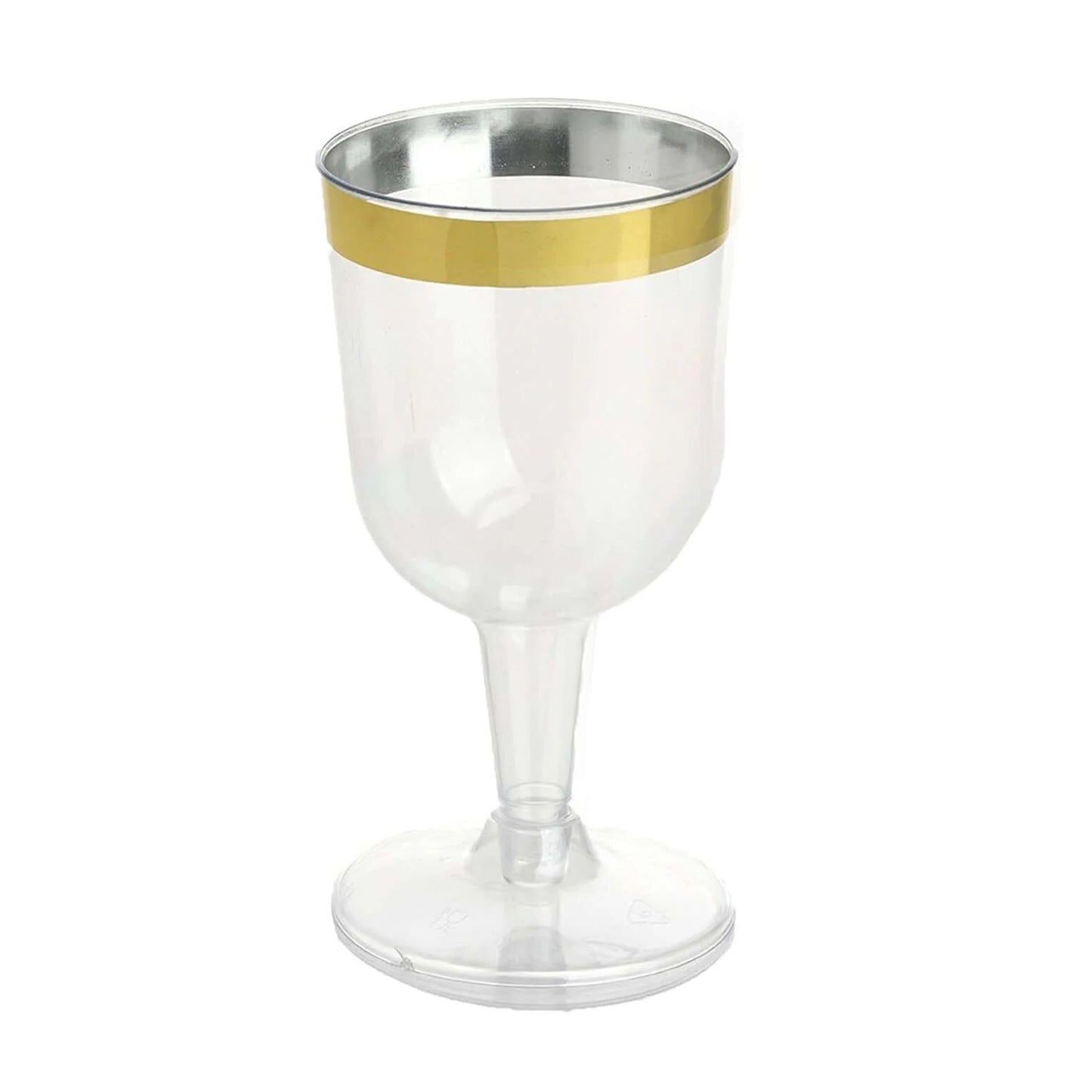 12 - Pack Plastic Short Stem Wine Glasses Clear/Gold Rim - Stylish Disposable Drinkware 6oz - Linen Luxes